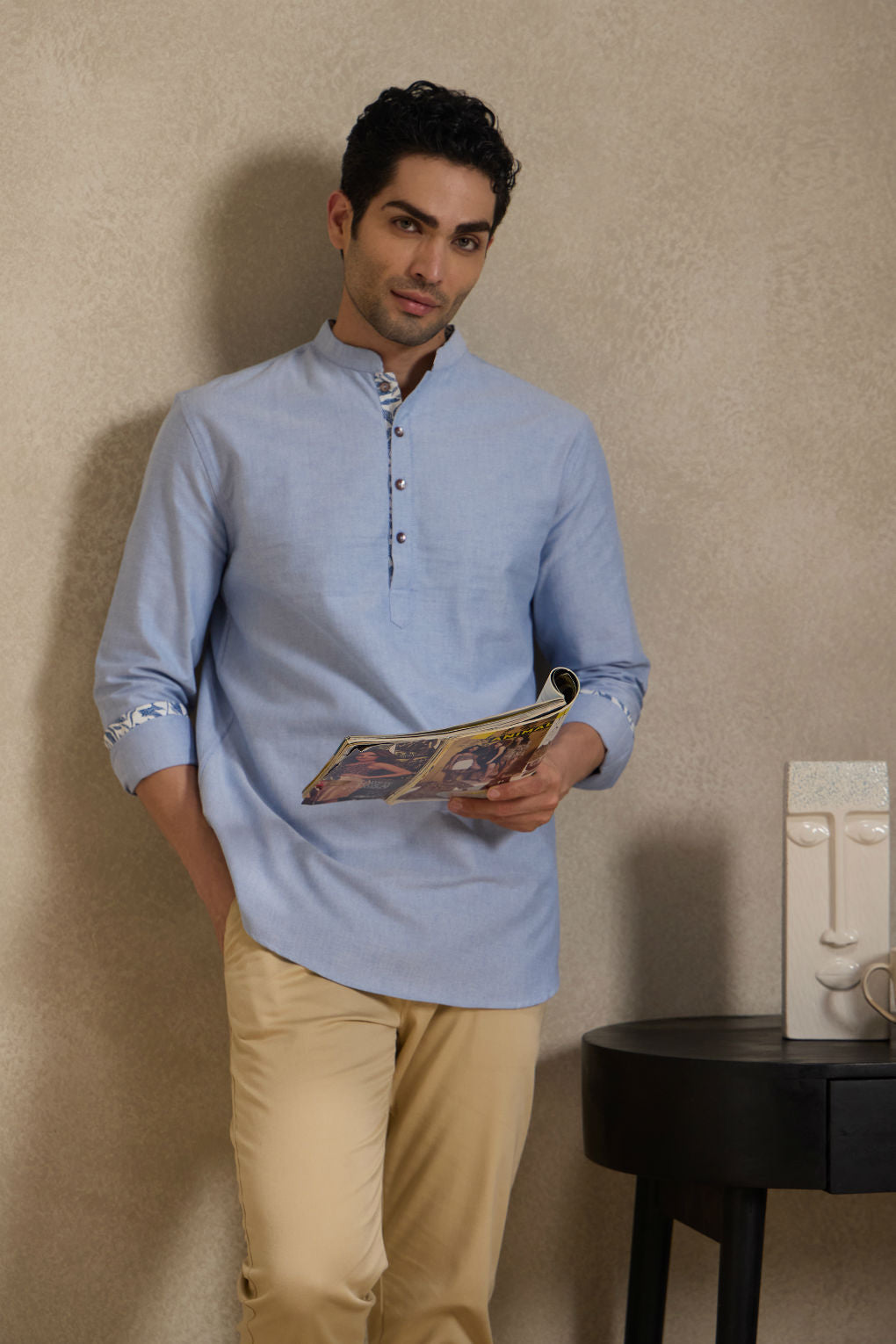 Oxford Blue Mandarin Collar Short Kurta