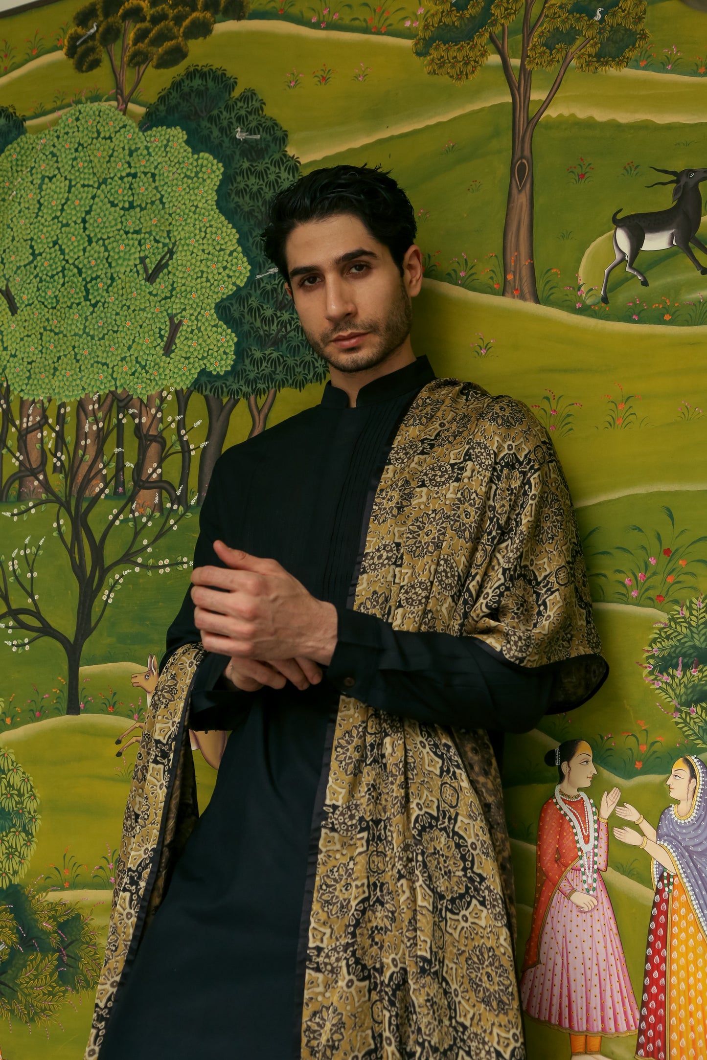 Men’s Black Mid-length Kurta Pant Set