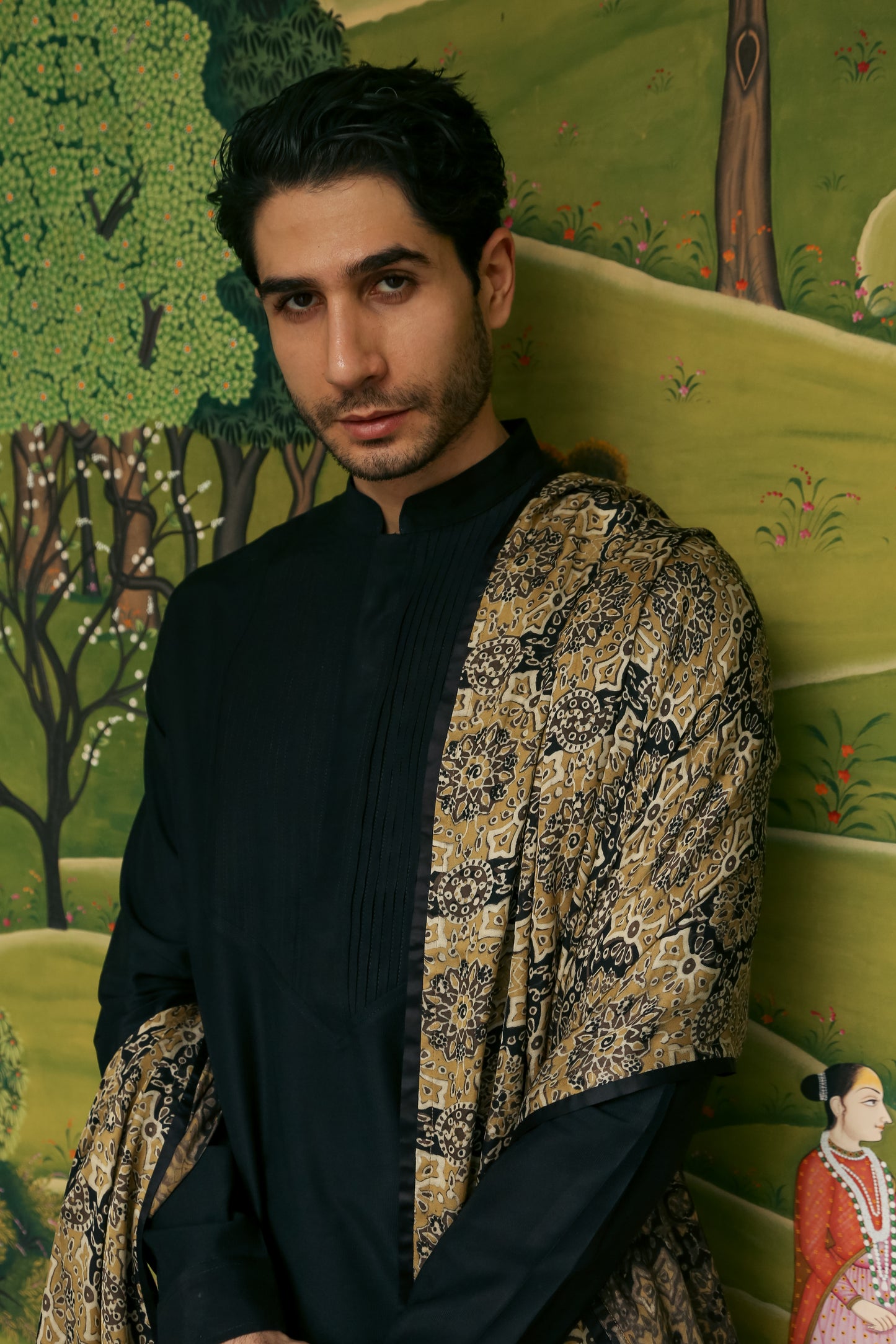 Men’s Black Mid-length Kurta Pant Set