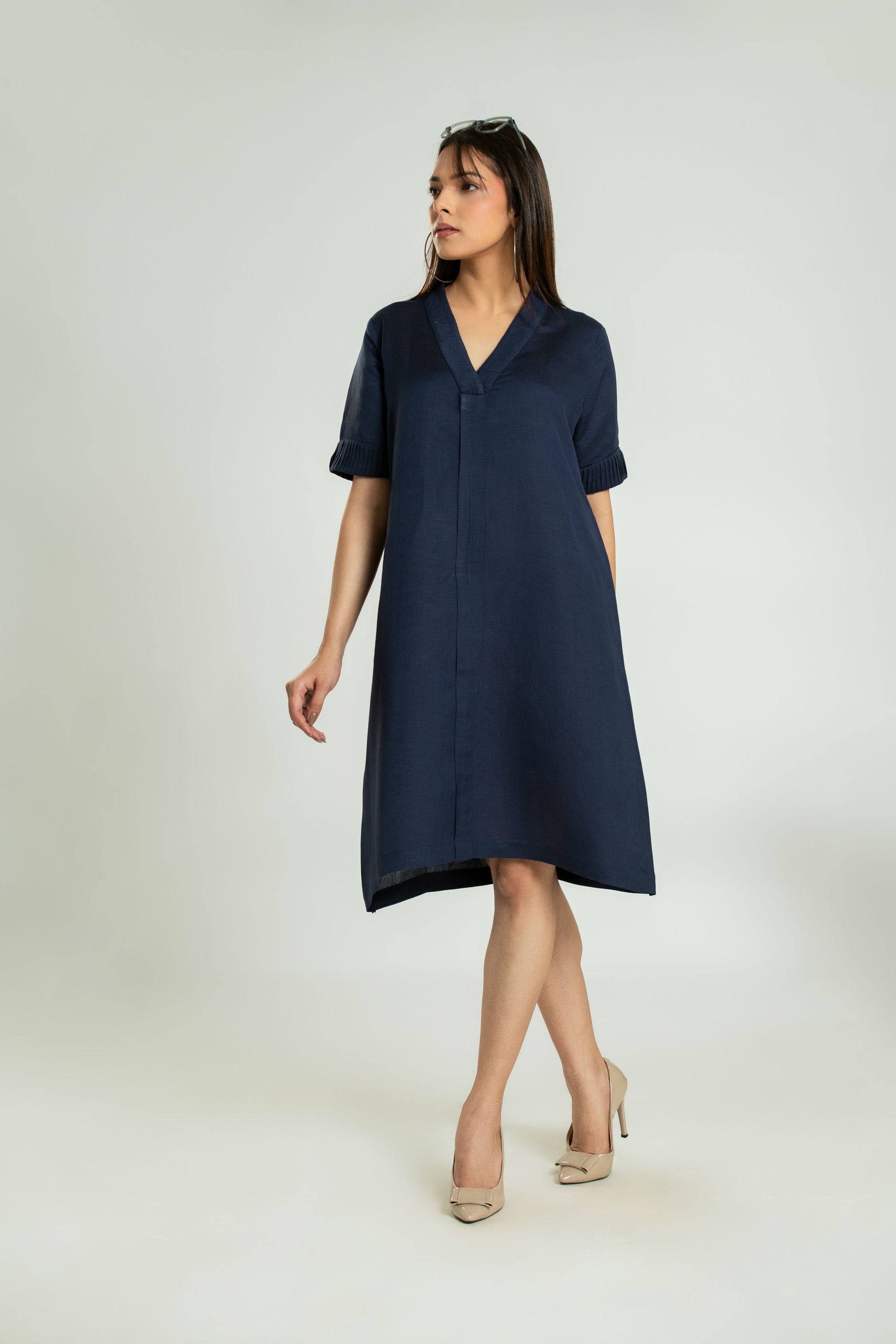 Women's A-Line Pleated Dress Midi Dress