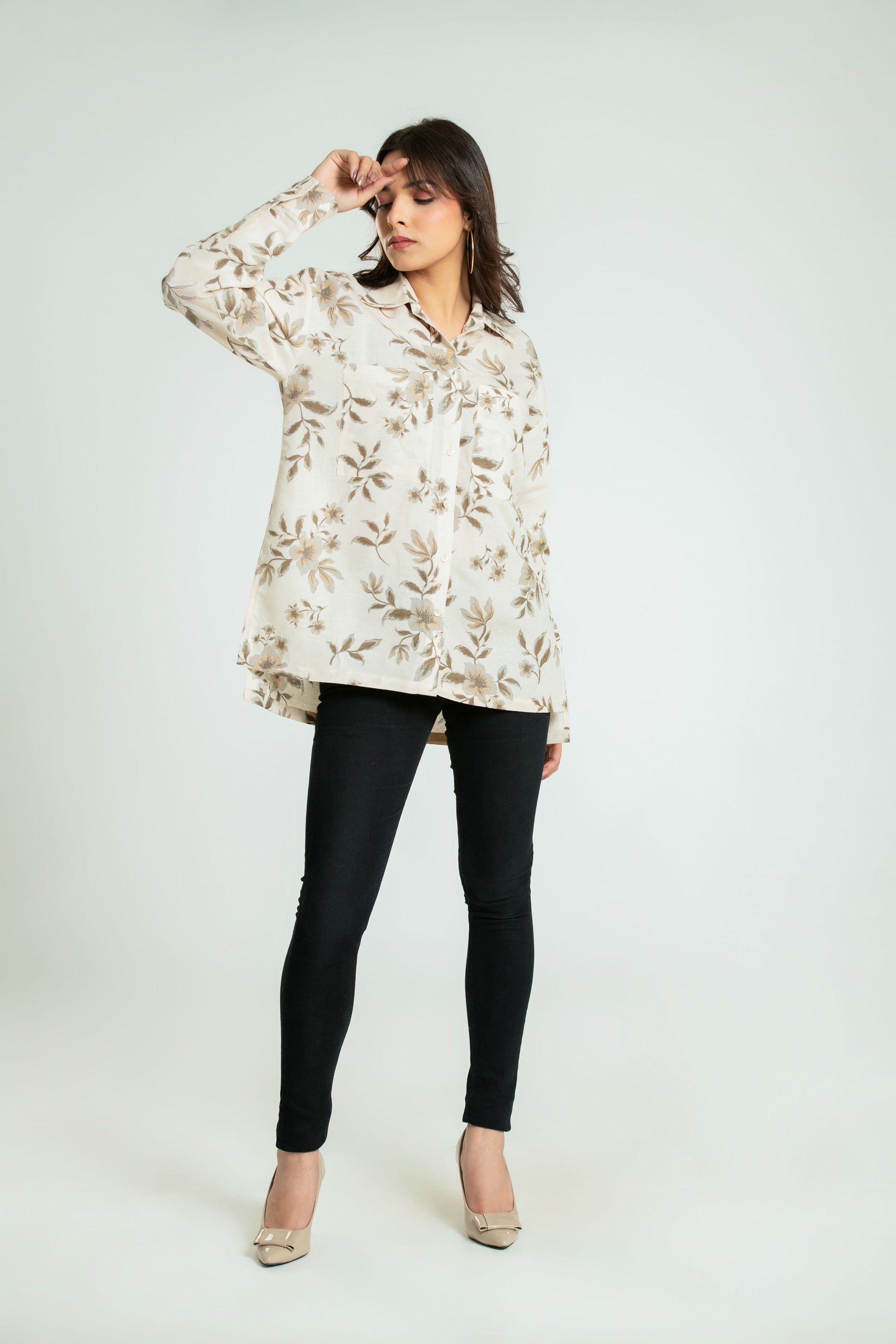 Women's Floral Printed Oversize Fit Shirt Casual Shirt