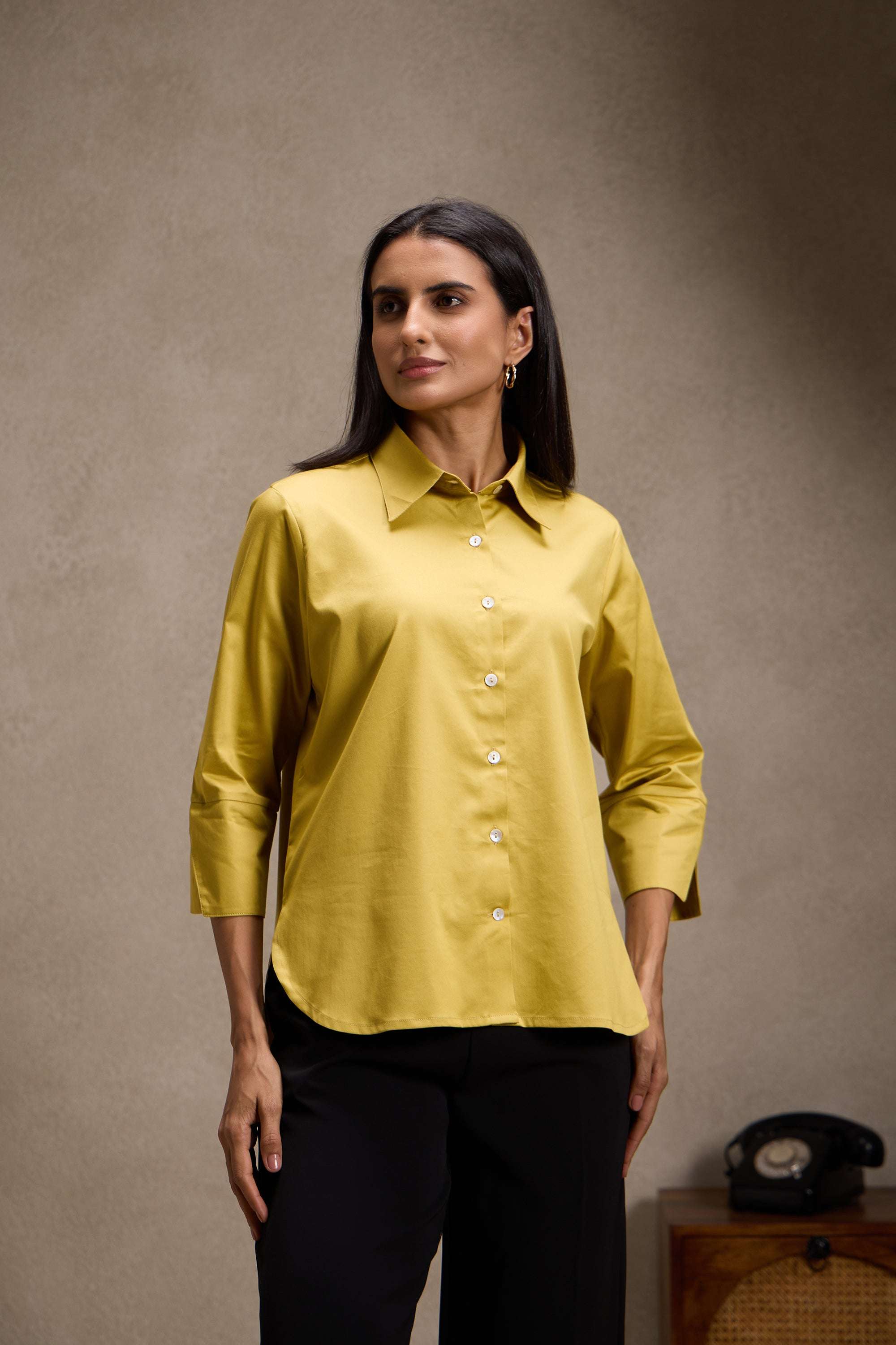 Buy Stylish Satin Fabric Yellow Shirt