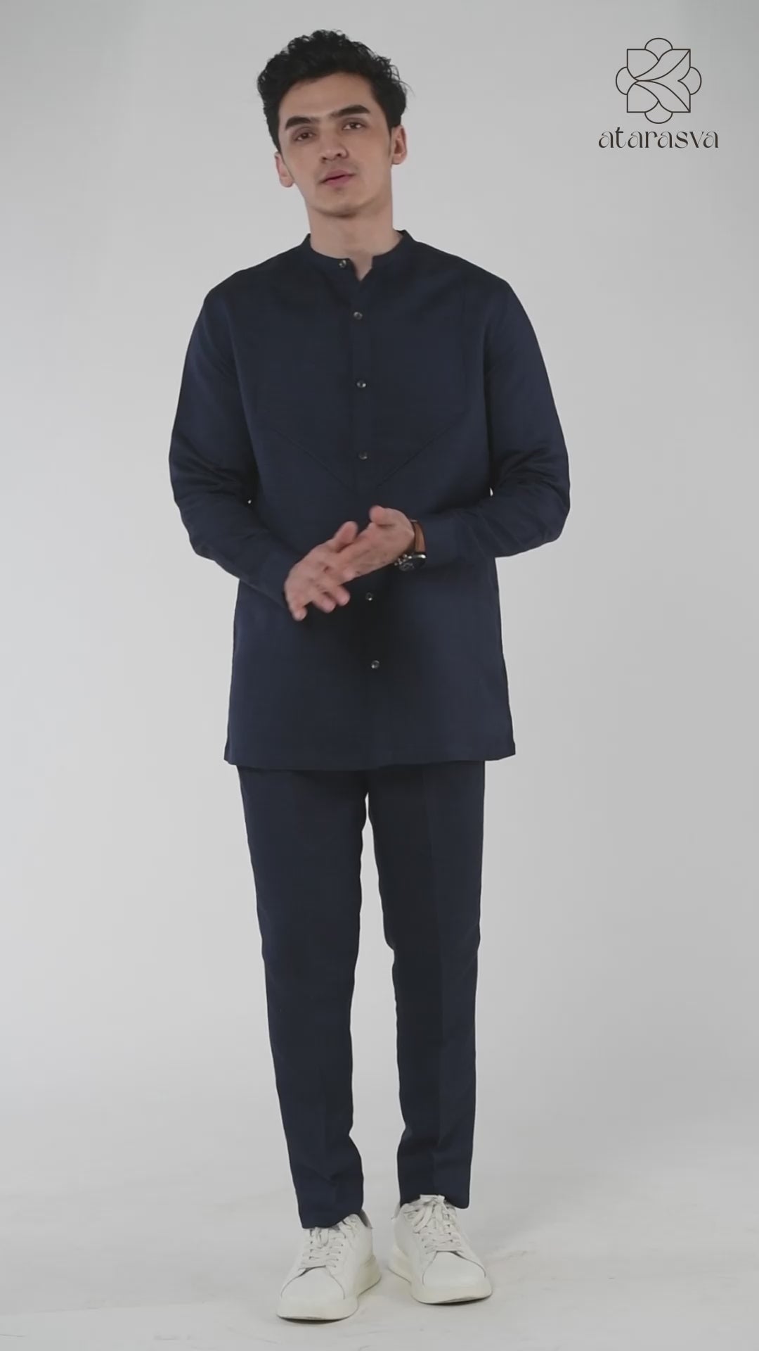 Temple Mandarin Collar Linen Shirt Casual Shirt