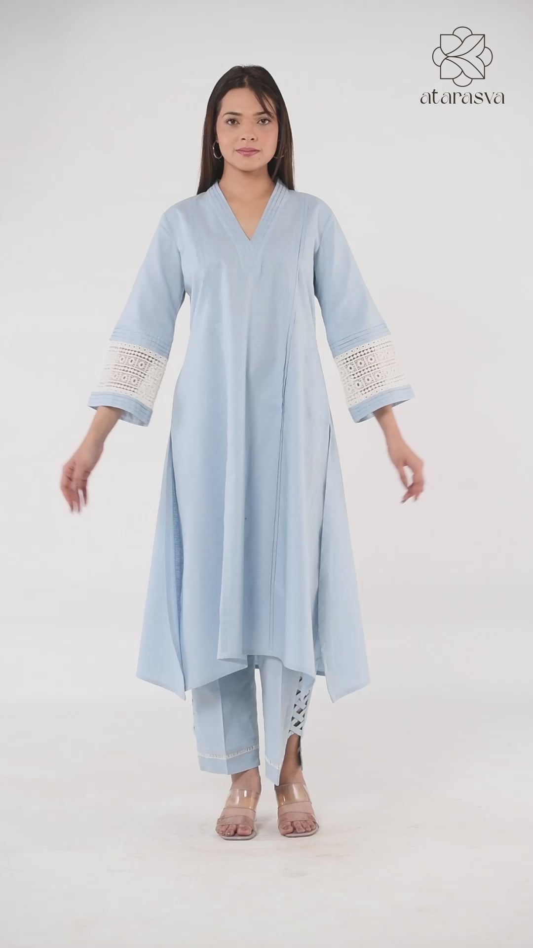 Women's Bell Sleeves Pleated Linen Co-Ord Long Co-Ord Set