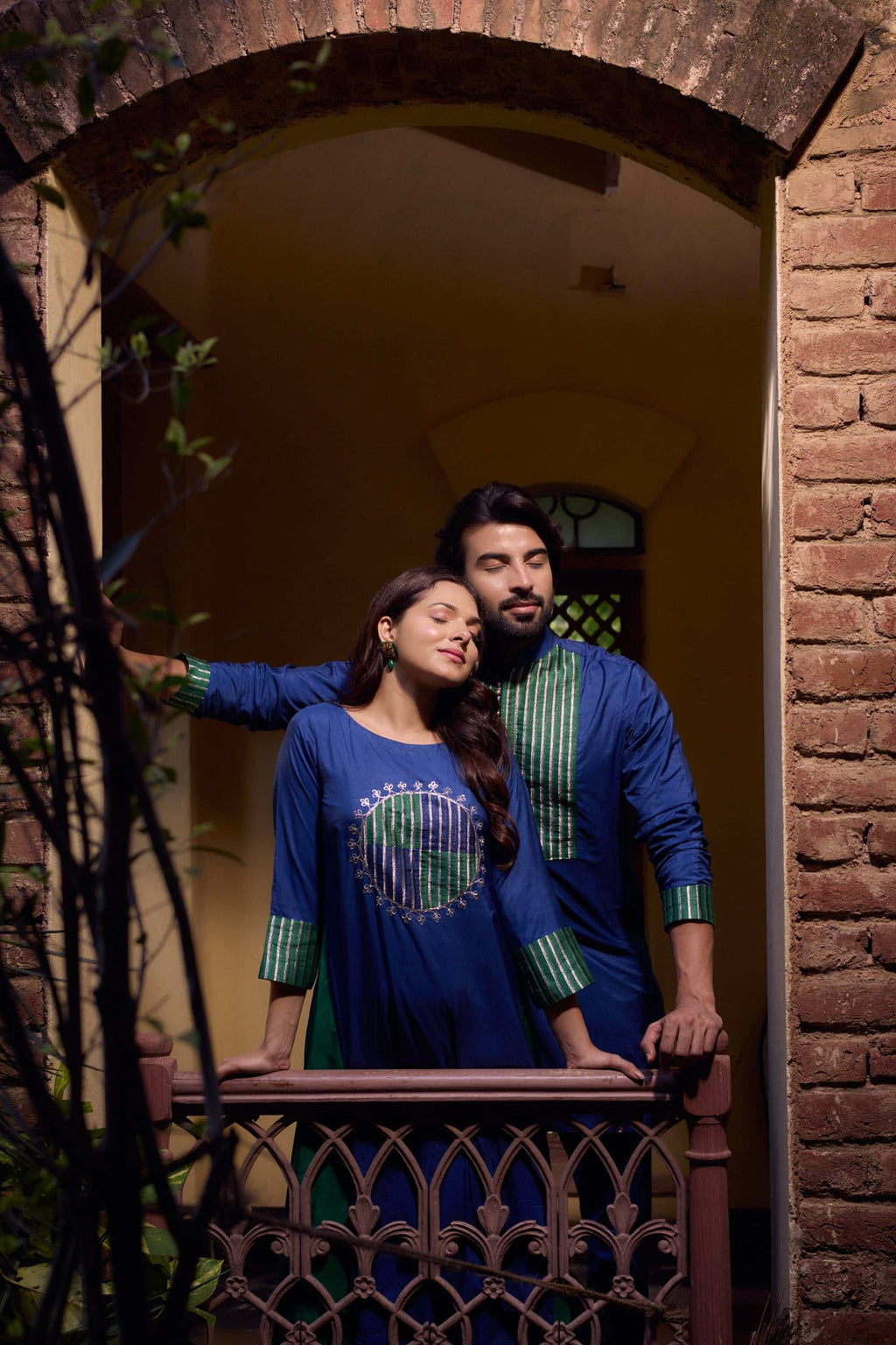 Azaan & Ayana - Silk Gold Striped & Potli Buttons Twin Set Twinning Statement