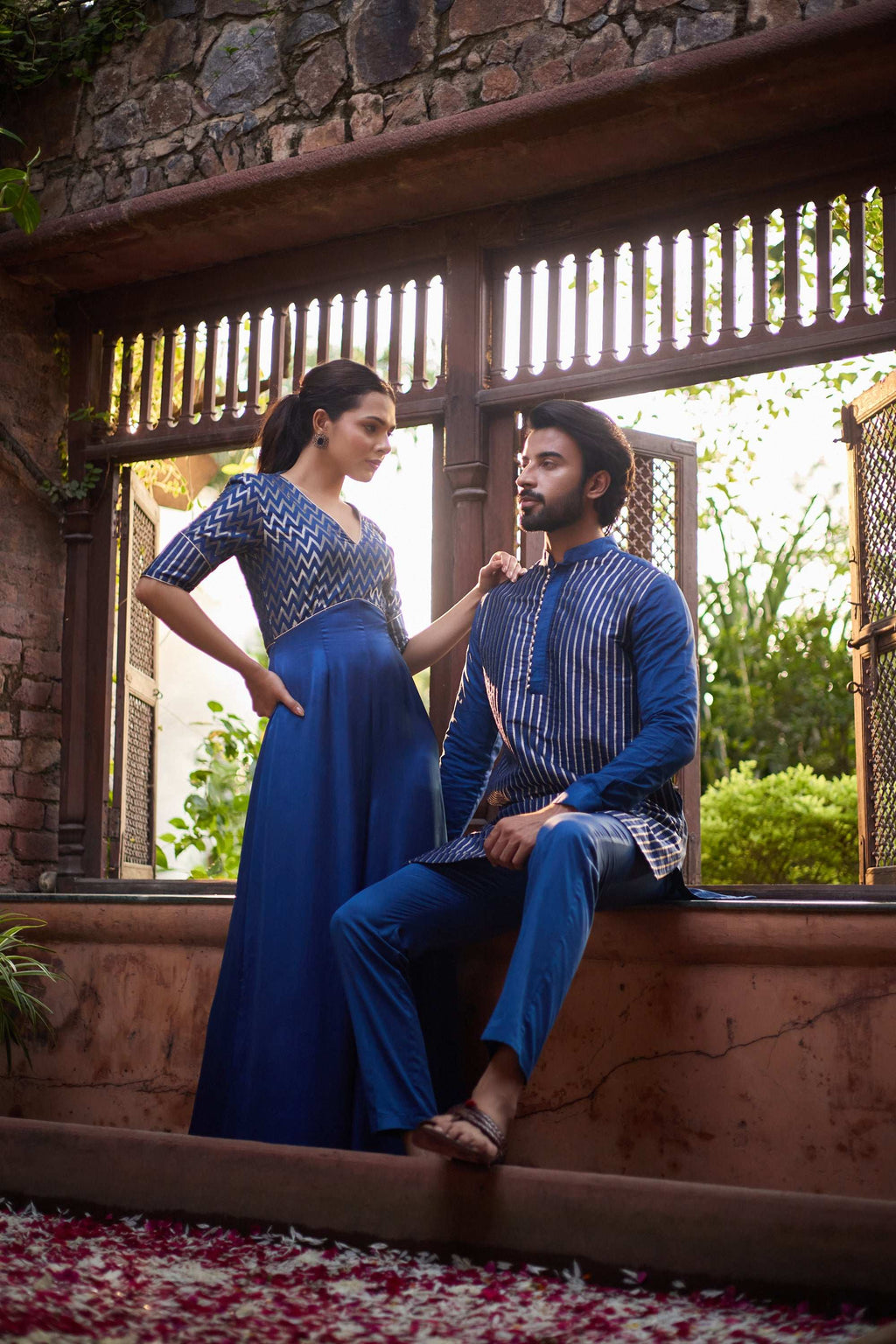 Rehmat & Riyaaz - Blue Festive Kurta with Jumpsuit Twin Set Twinning Statement