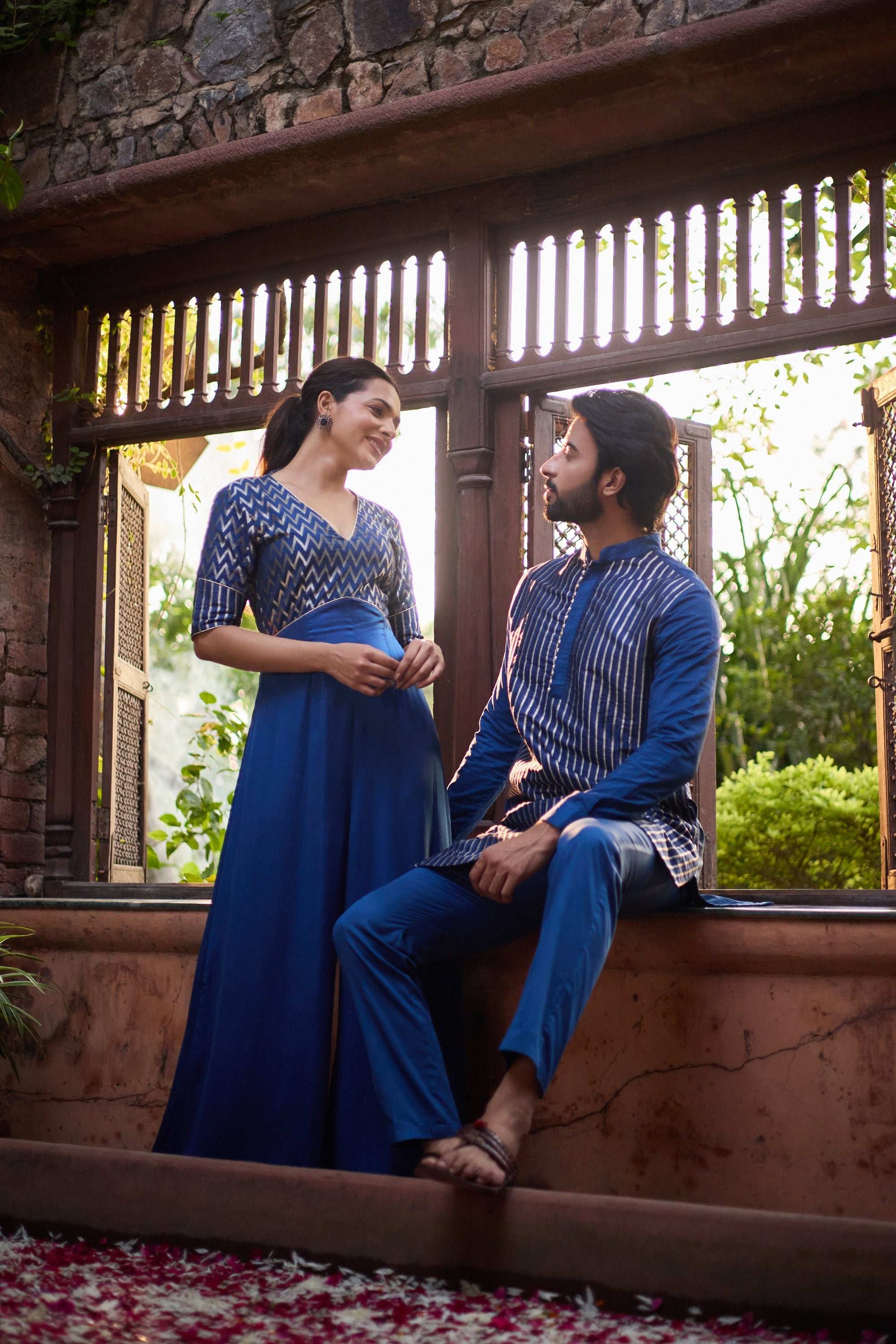 Rehmat & Riyaaz - Blue Festive Kurta with Jumpsuit Twin Set Twinning Statement