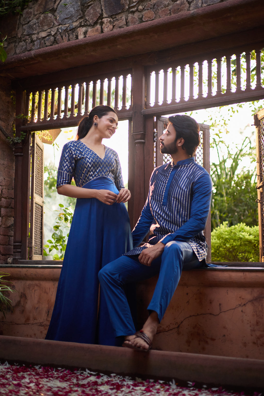 Rehmat & Riyaaz - Blue Festive Kurta with Jumpsuit Twin Set