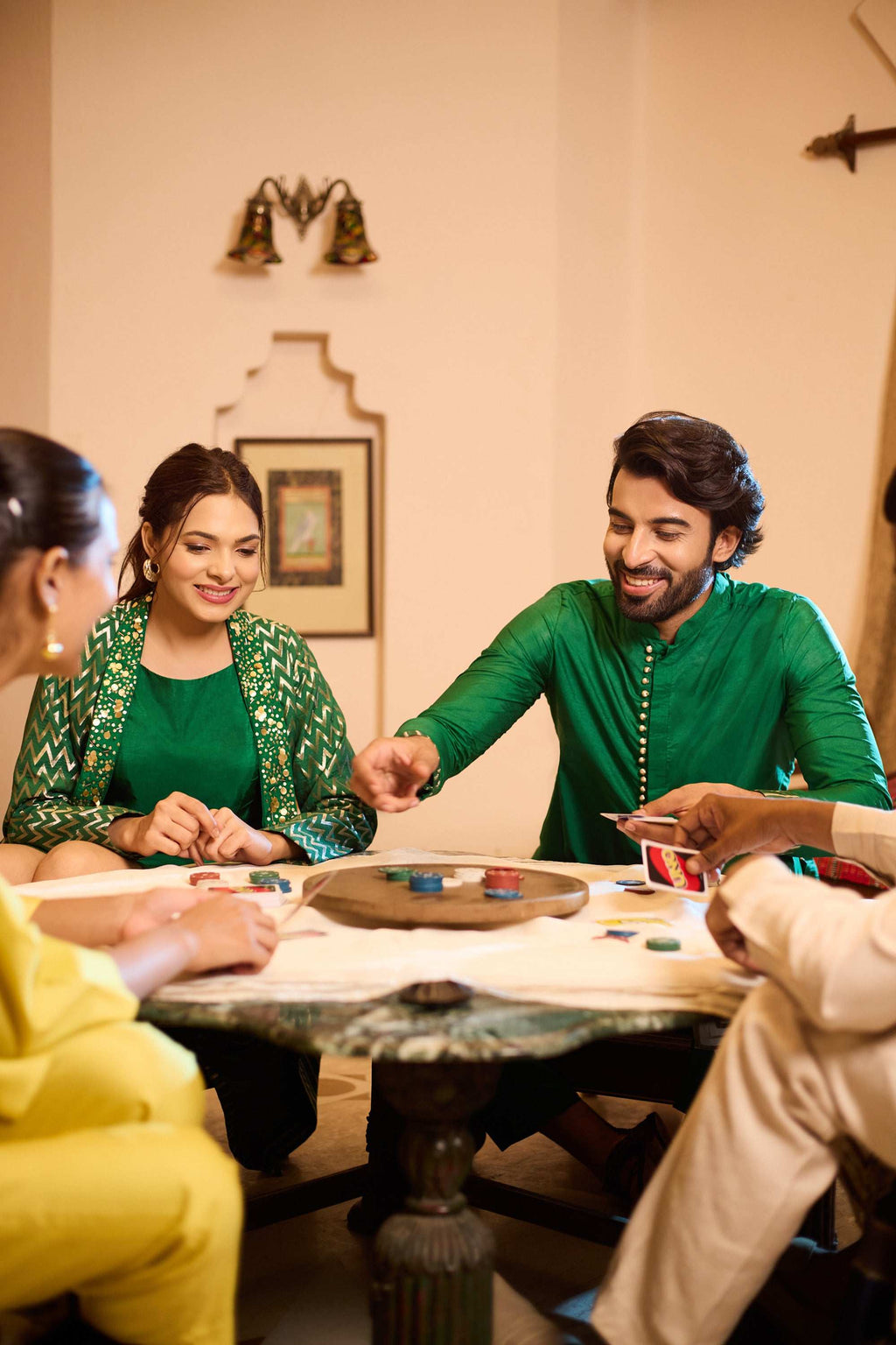 Rubab & Reva - Potli Buttons with Embroidered Collar Twin Set Twinning Statement