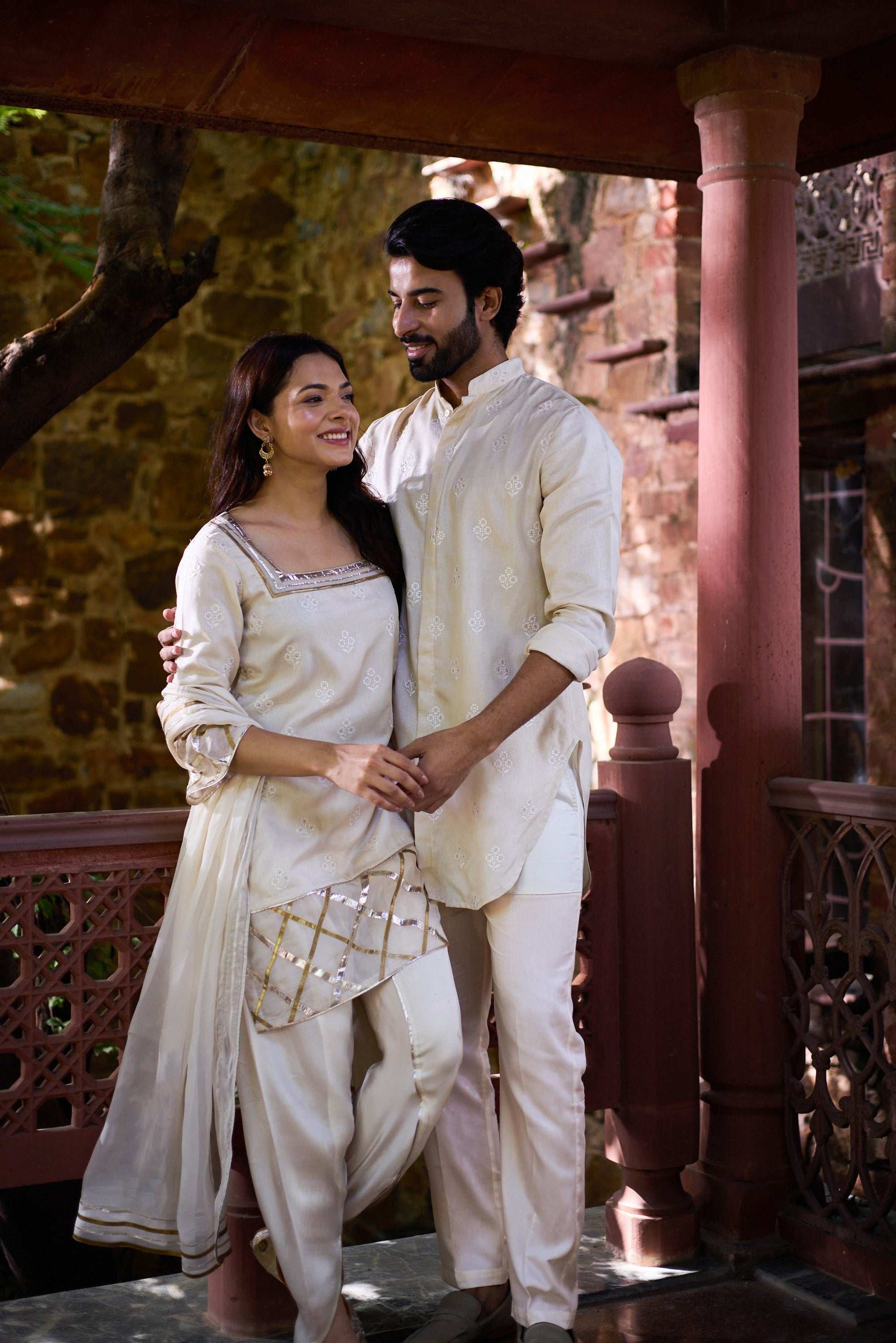 Arham & Ruhani - Mandarin Collar & Square Neckline Twin Set Twinning Statement