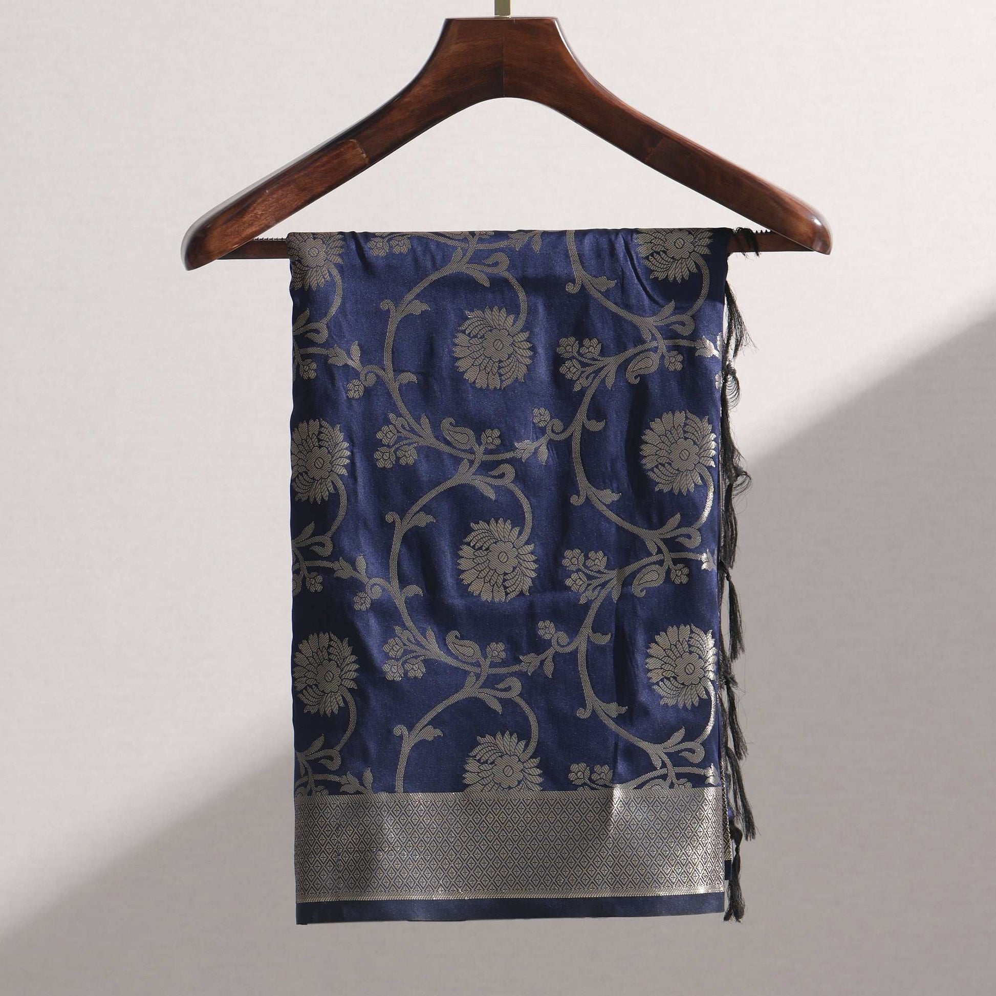 Navy Blue Banarasi Semi-Silk Dupatta with Floral Zari Weaving Dupatta