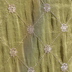 Mehndi Green Tissue Dupatta with Checkered Sequin Zari Floral Design Dupatta