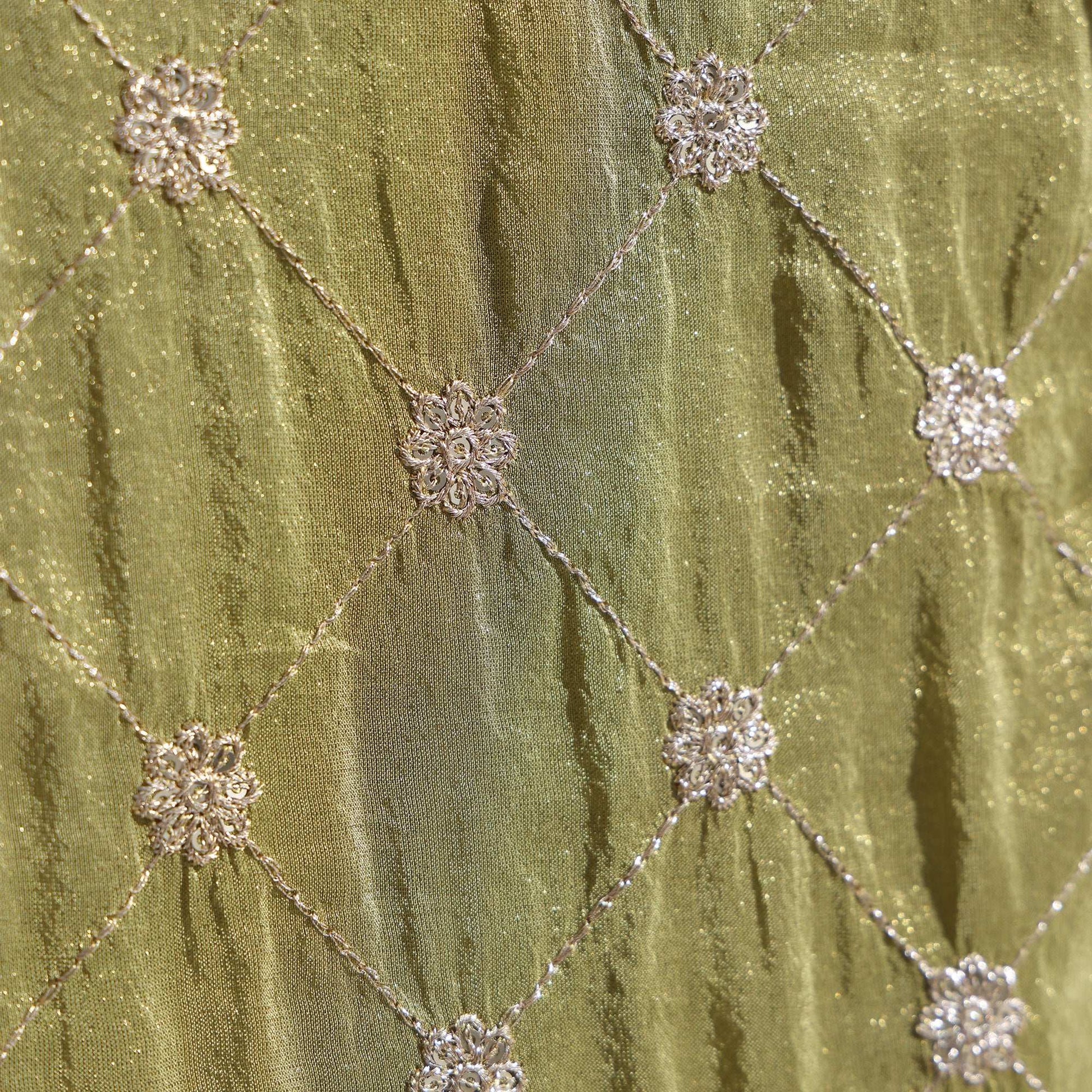 Mehndi Green Tissue Dupatta with Checkered Sequin Zari Floral Design Dupatta