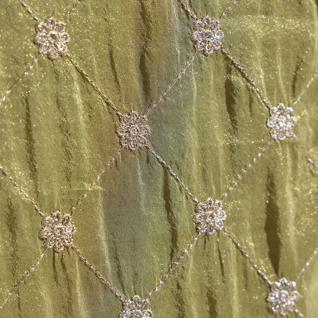Mehndi Green Tissue Dupatta with Checkered Sequin Zari Floral Design