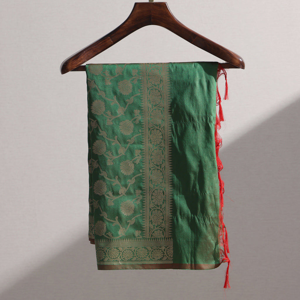 Green and Red Shaded Banarasi Semi-Silk Dupatta with Zari Weave