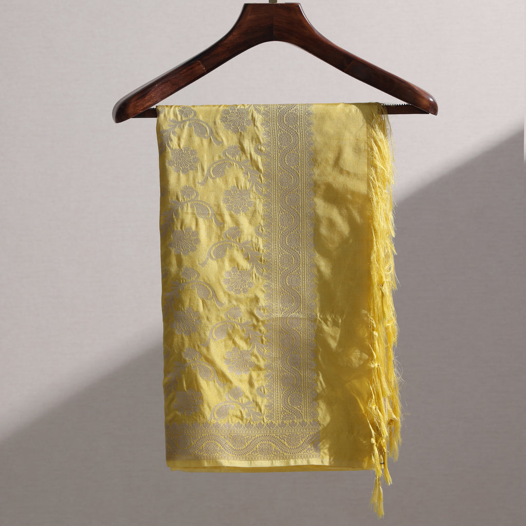 Yellow Banarasi Semi-Silk Dupatta with Floral Zari Weaving