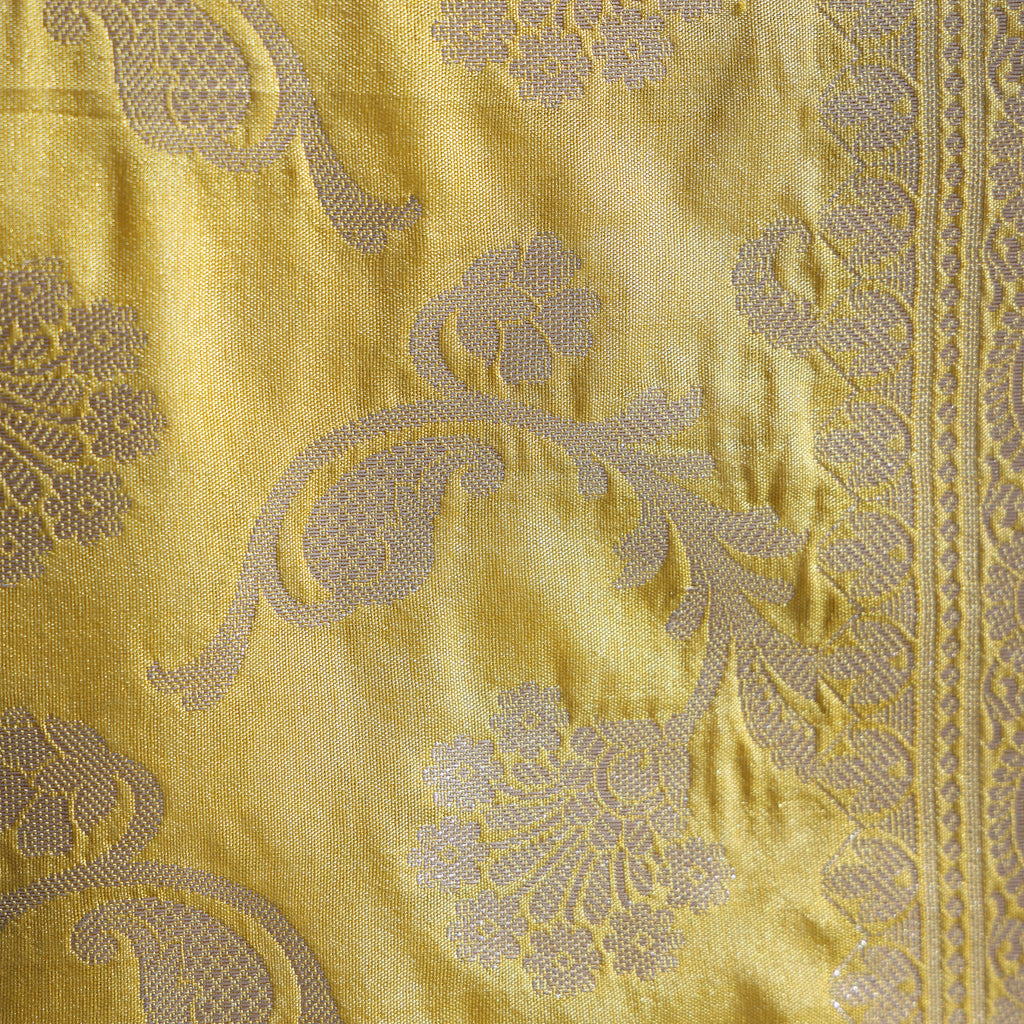 Yellow Banarasi Semi-Silk Dupatta with Floral Zari Weaving