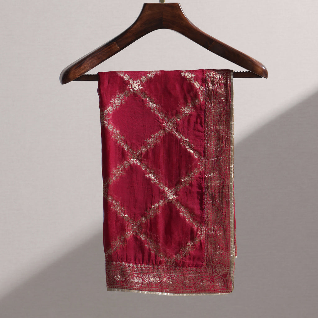 Berry Pink Organza Zari Dupatta with Checkered Pattern
