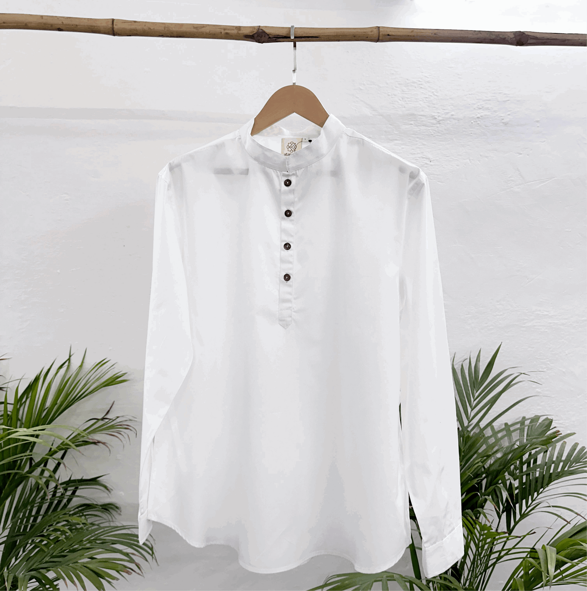 Men's White Short Kurta with Mandarin Collar Short Kurta Short Kurta
