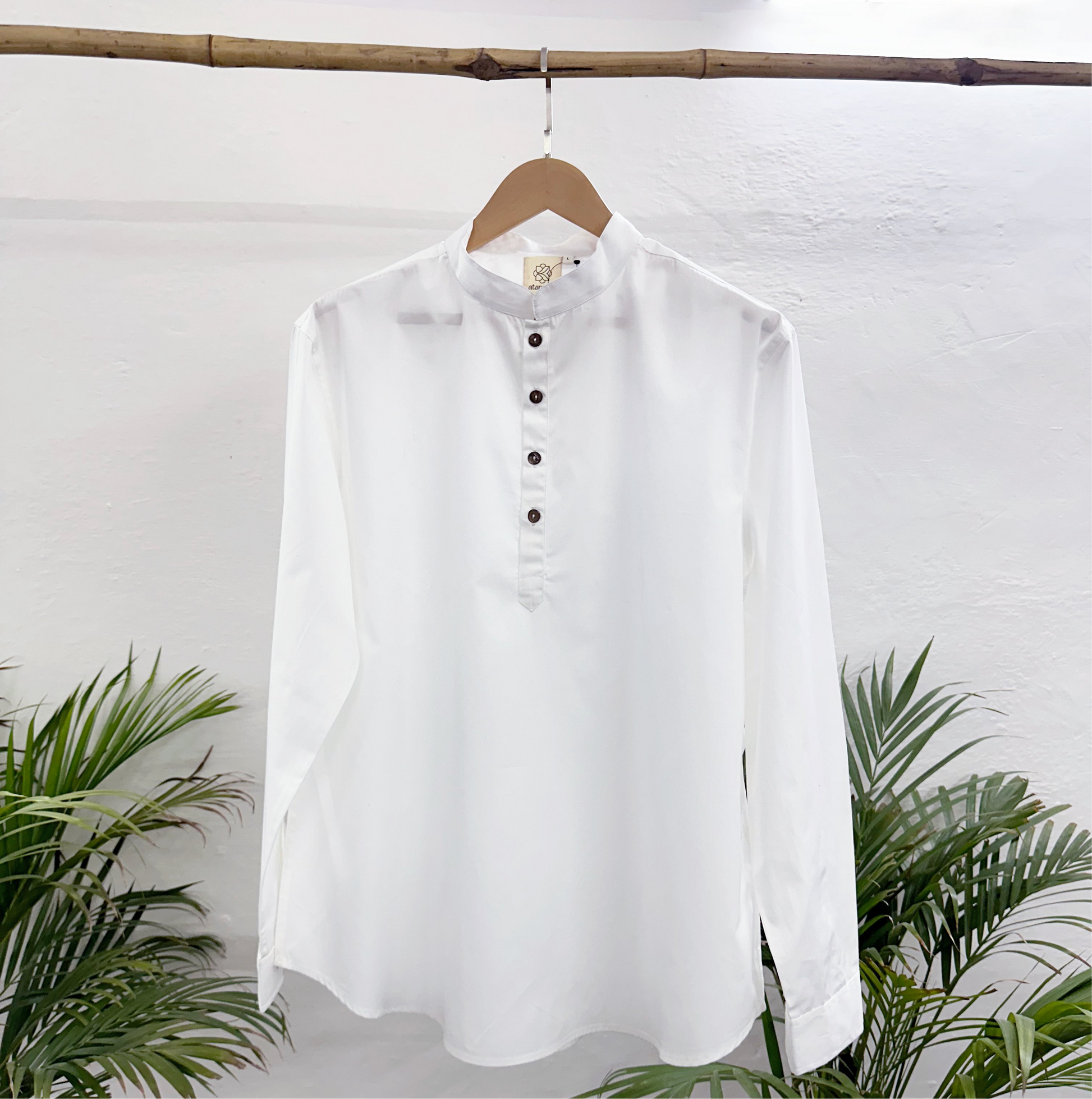 Men's White Short Kurta with Mandarin Collar