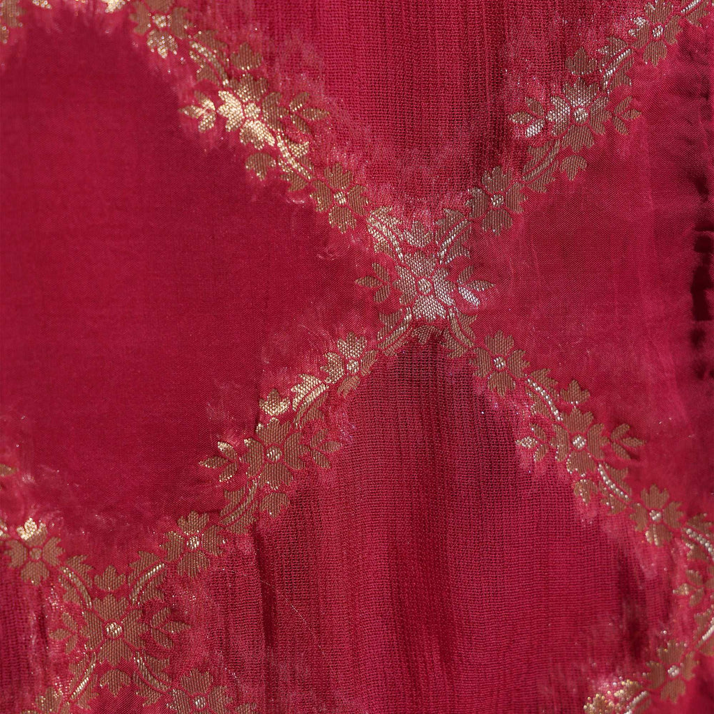 Berry Pink Organza Zari Dupatta with Checkered Pattern Dupatta