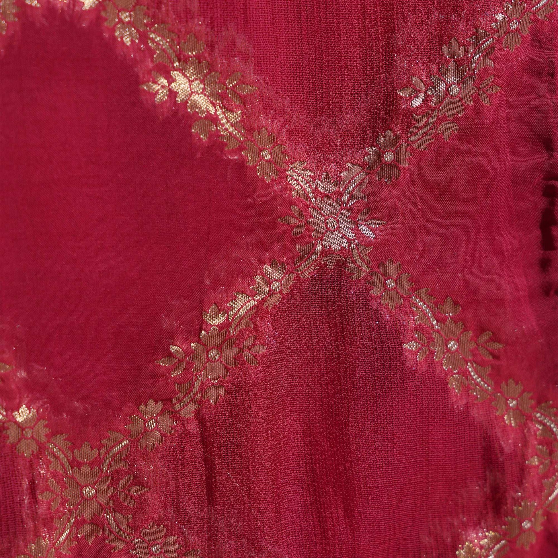 Berry Pink Organza Zari Dupatta with Checkered Pattern Dupatta