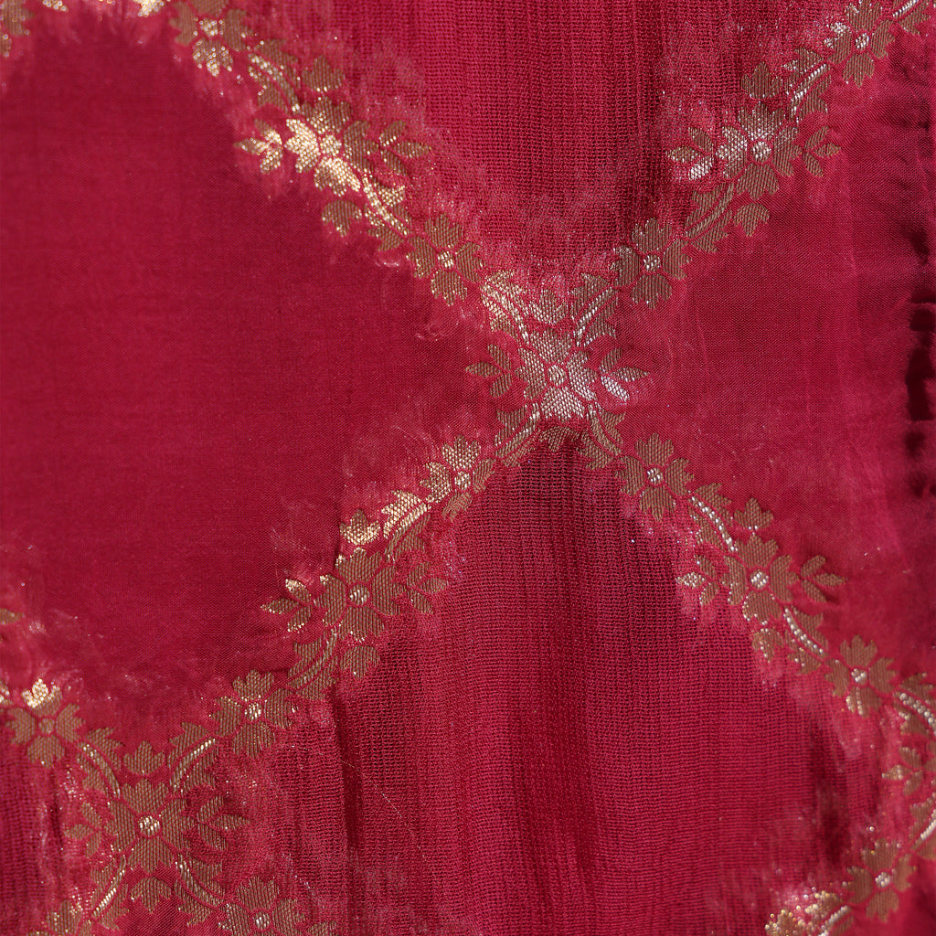Berry Pink Organza Zari Dupatta with Checkered Pattern