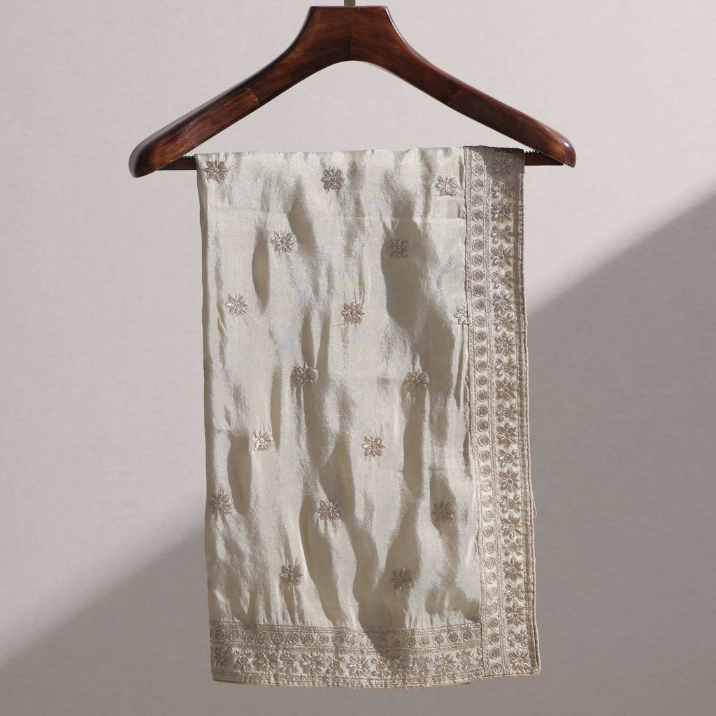 Beige and Golden Tissue Georgette Dupatta with Sequin Zari Work Dupatta
