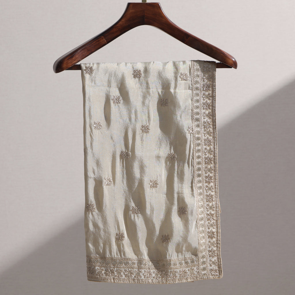 Beige and Golden Tissue Georgette Dupatta with Sequin Zari Work