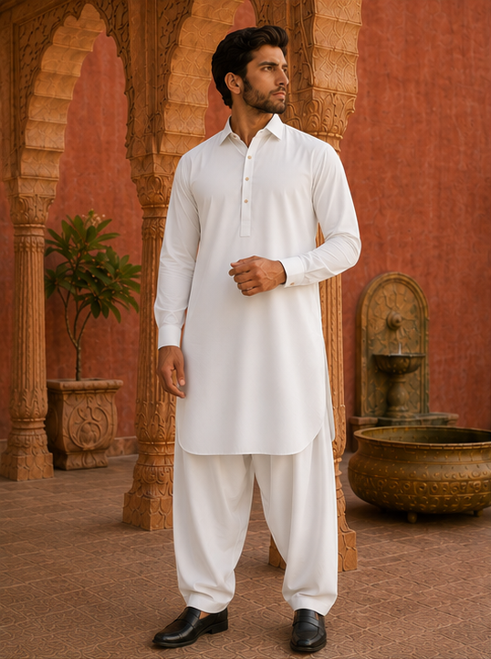 Pathani Kurta Set - Morning White