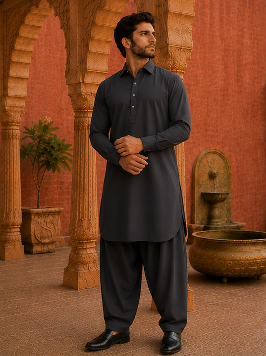 Pathani Kurta Set - Ebony Black