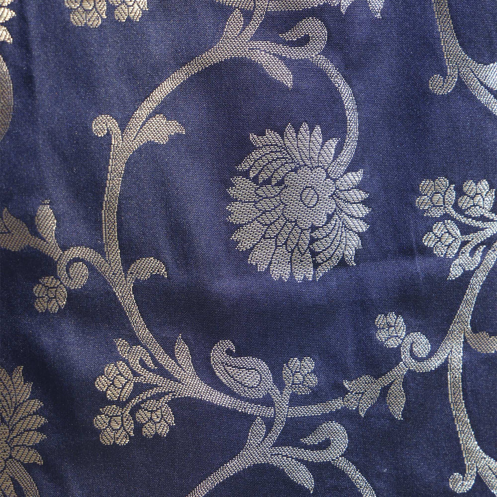 Navy Blue Banarasi Semi-Silk Dupatta with Floral Zari Weaving Dupatta