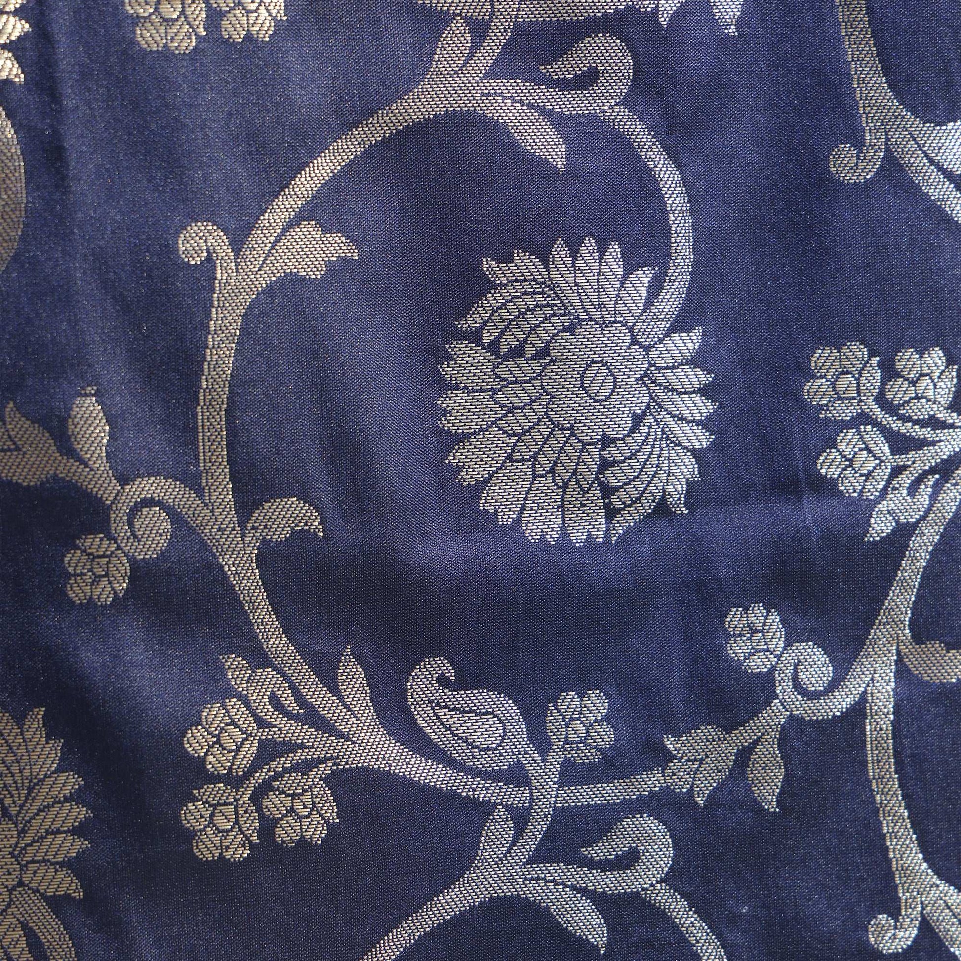Navy Blue Banarasi Semi-Silk Dupatta with Floral Zari Weaving Dupatta