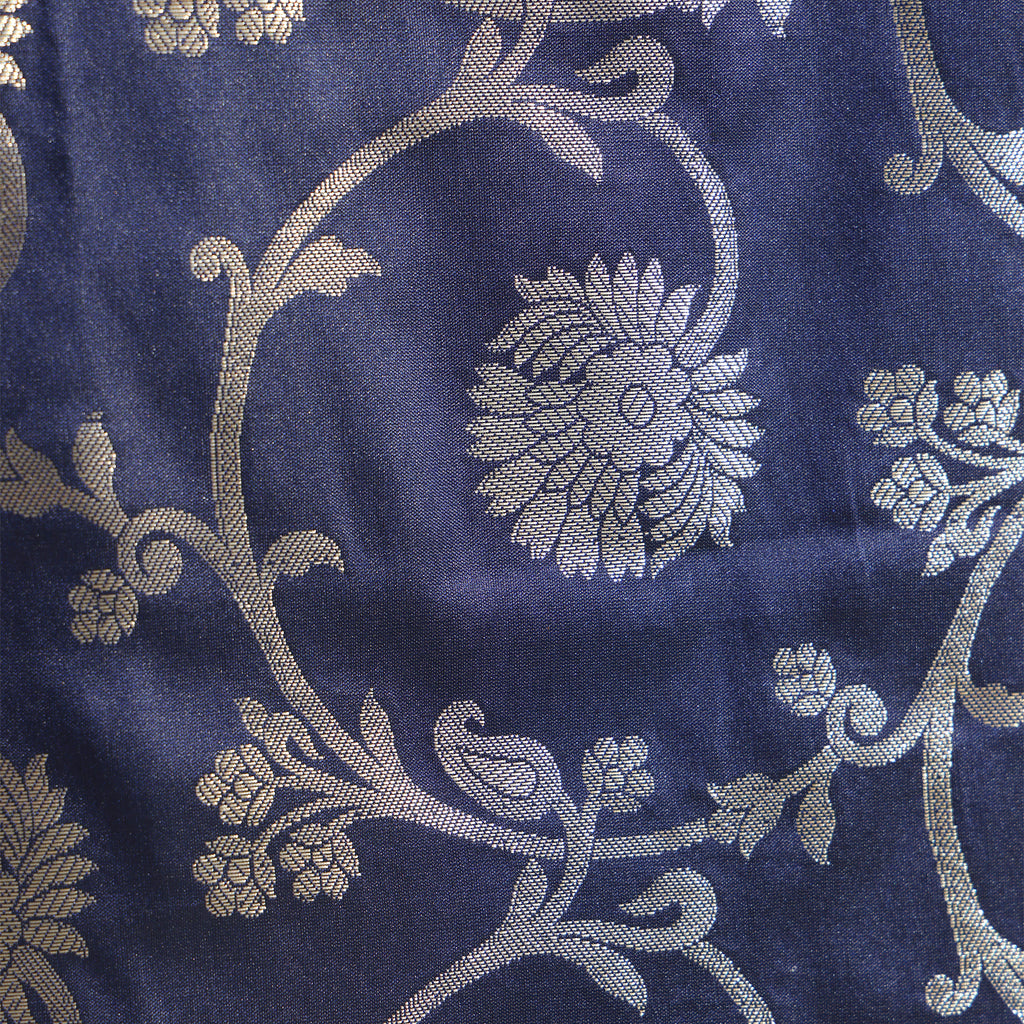 Navy Blue Banarasi Semi-Silk Dupatta with Floral Zari Weaving