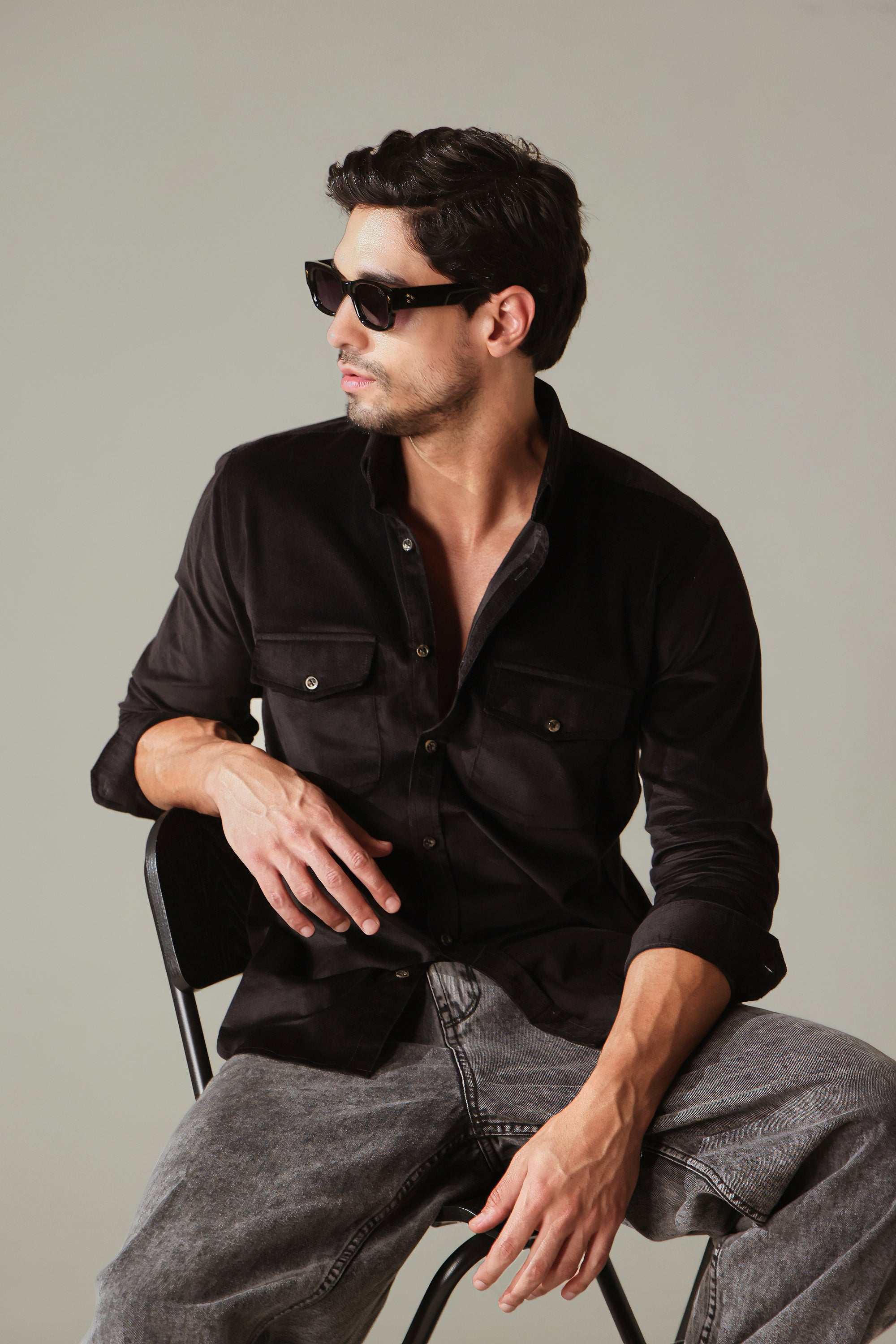 Corduroy Men's Shirt - Black