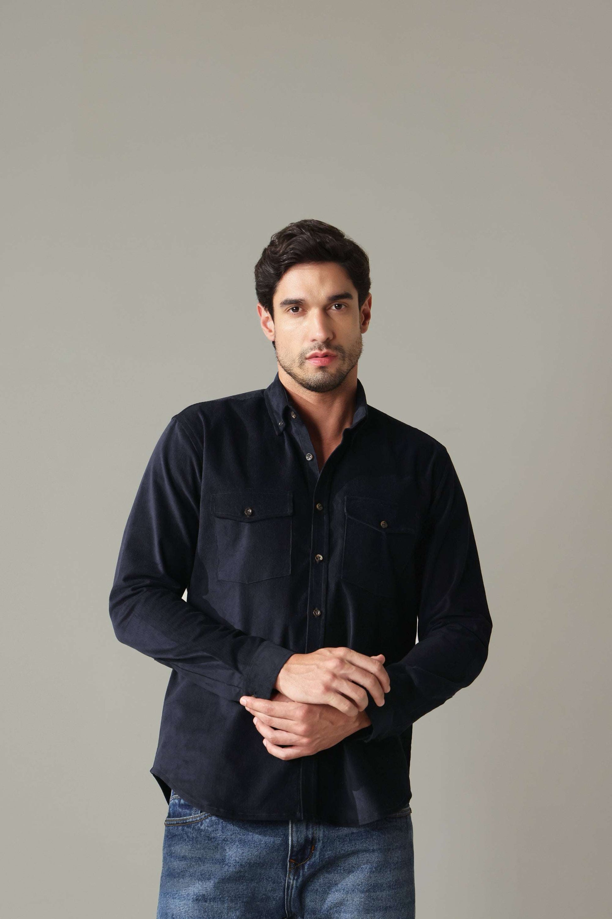 Corduroy Men's Shirt - Navy Blue