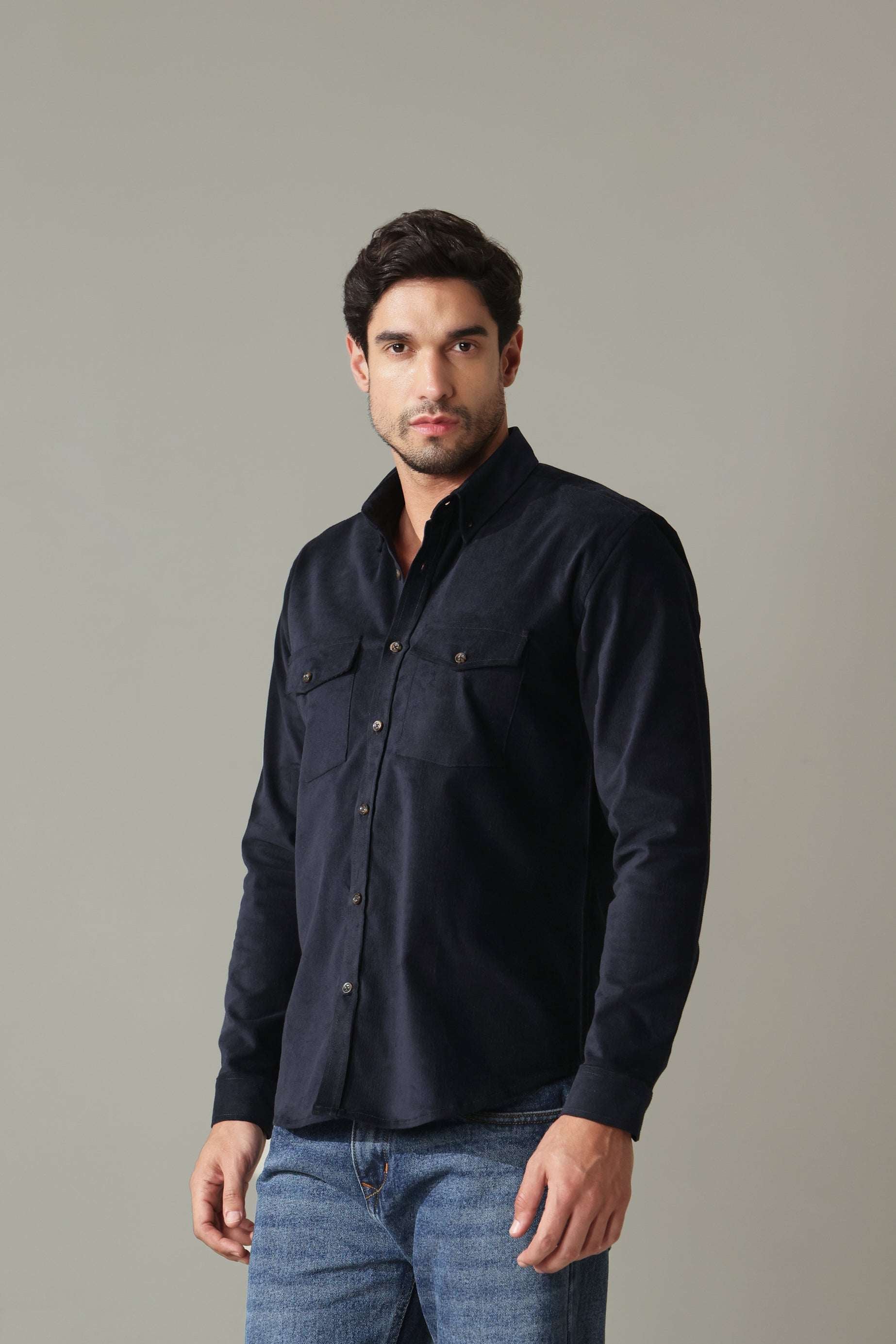 Corduroy Men's Shirt - Navy Blue