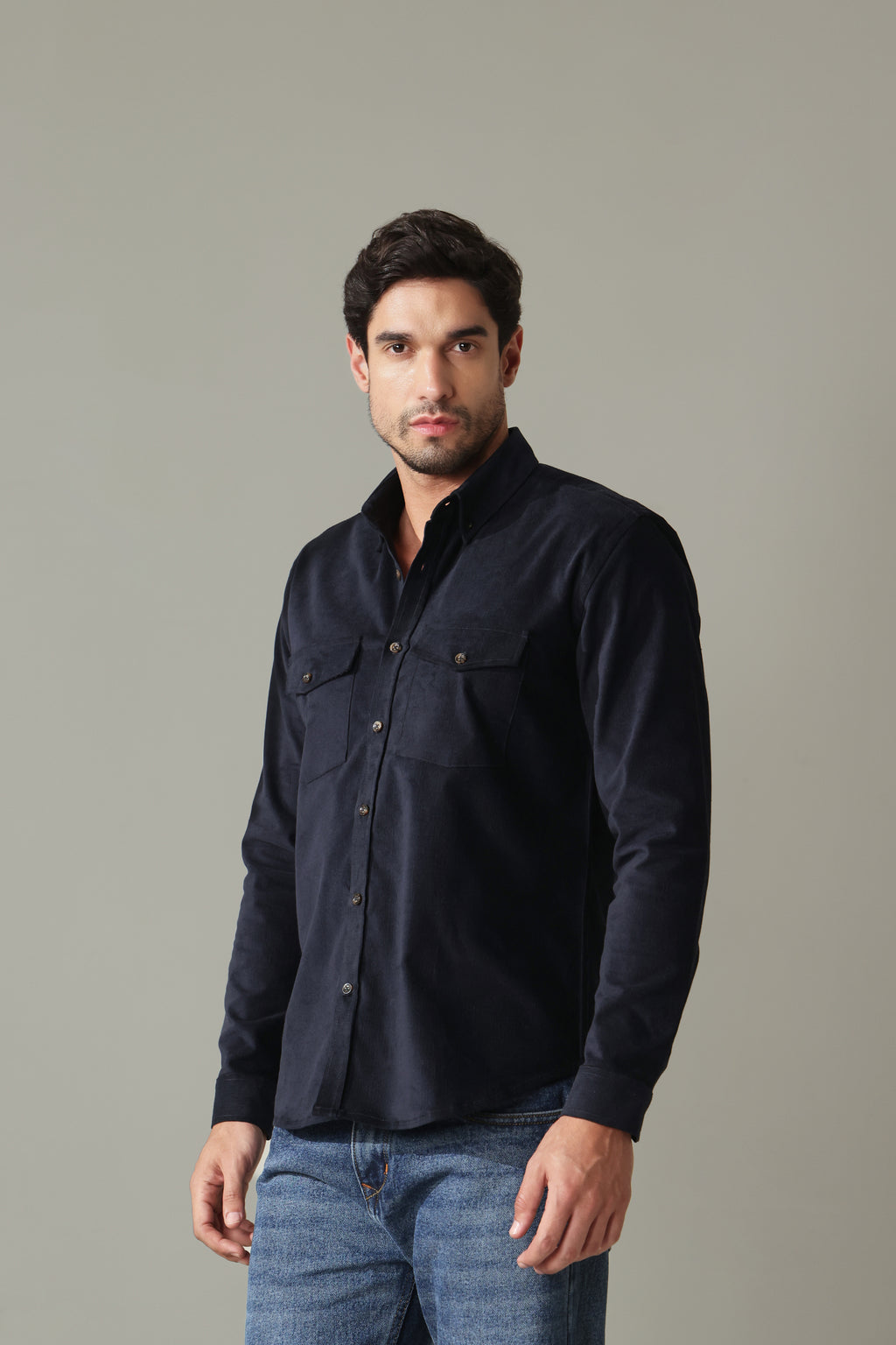 Corduroy Men's Shirt - Navy Blue