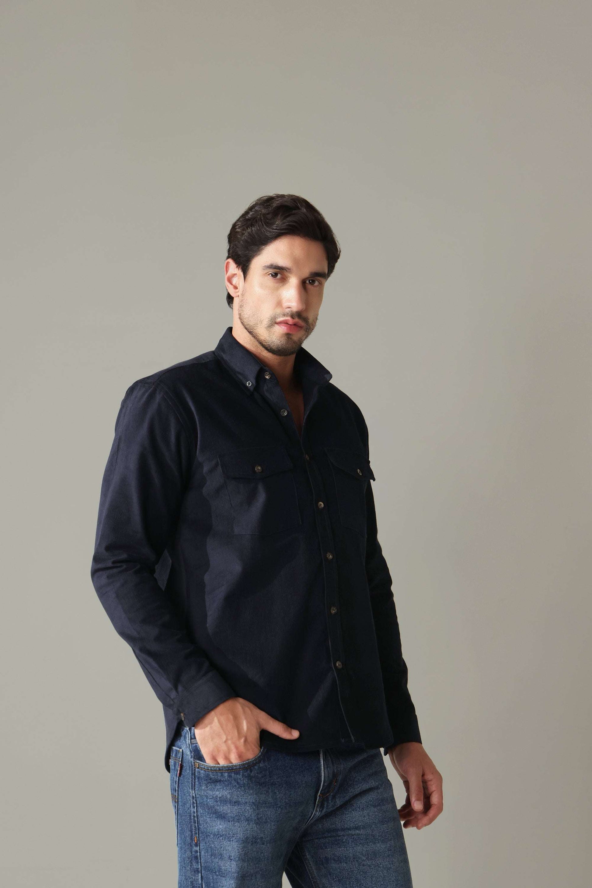 Corduroy Men's Shirt - Navy Blue