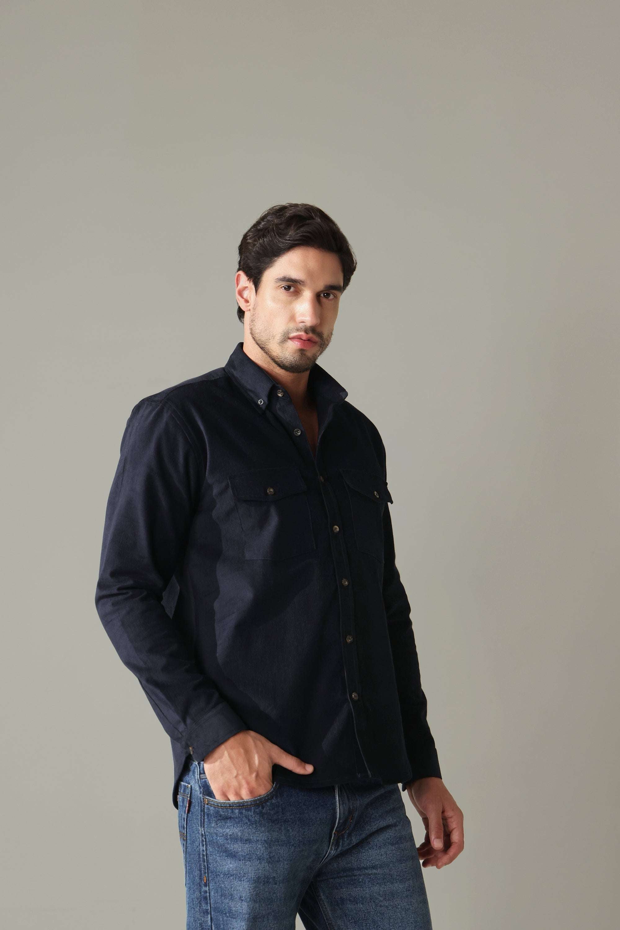 Corduroy Men's Shirt - Navy Blue