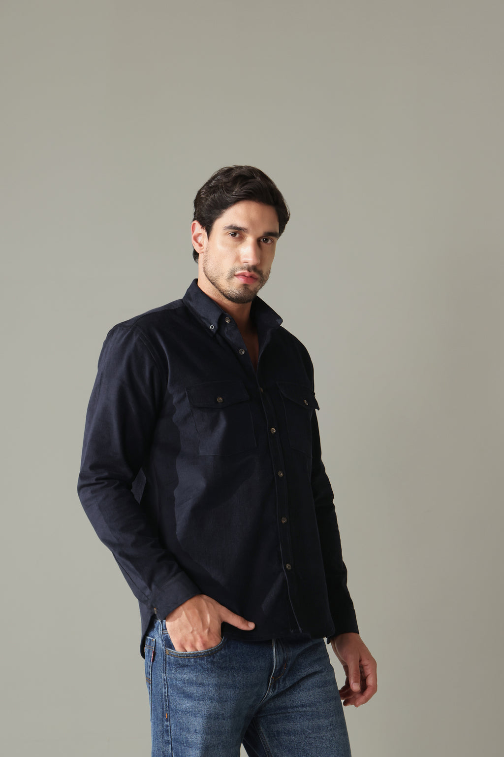 Corduroy Men's Shirt - Navy Blue