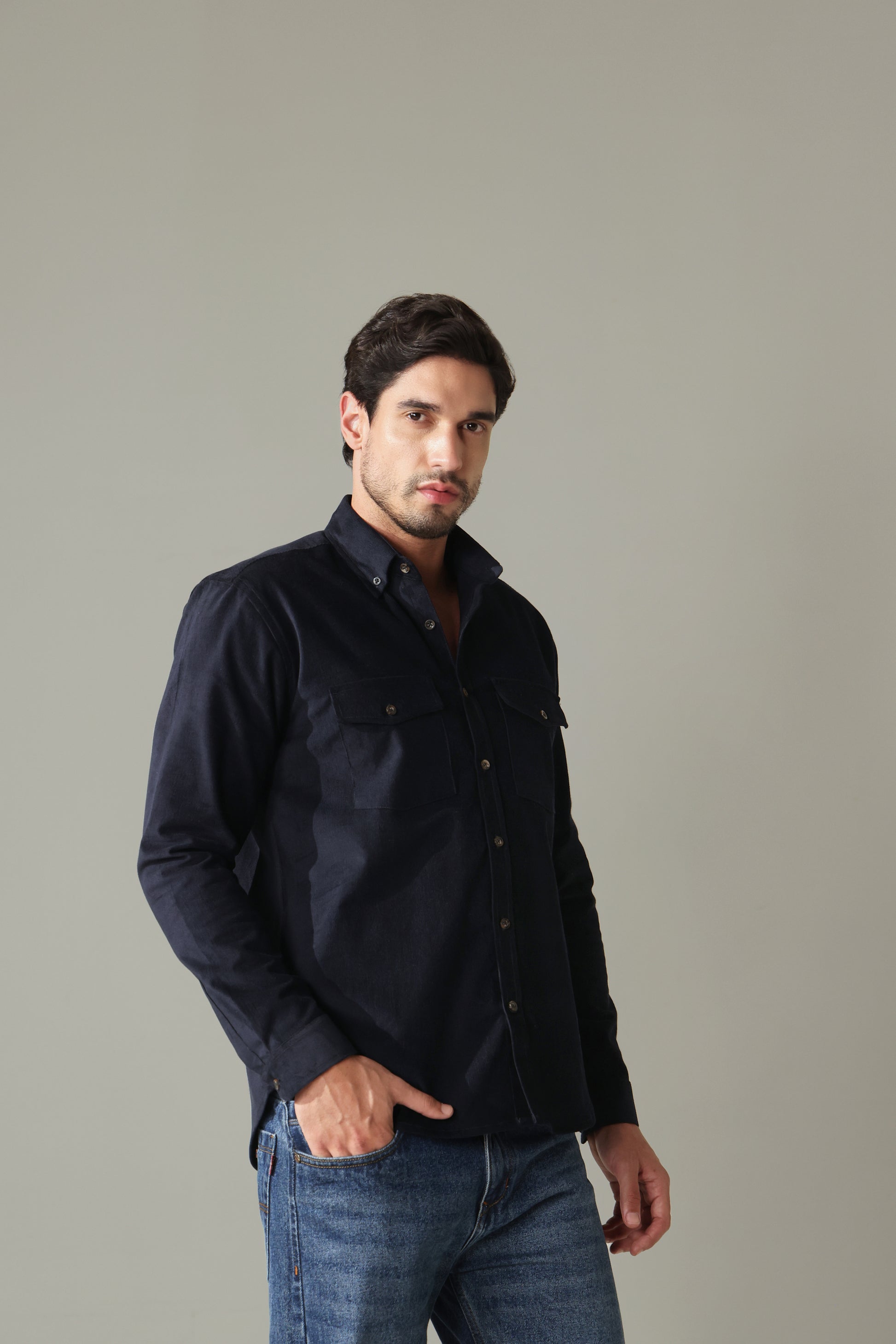Corduroy Men's Shirt - Navy Blue