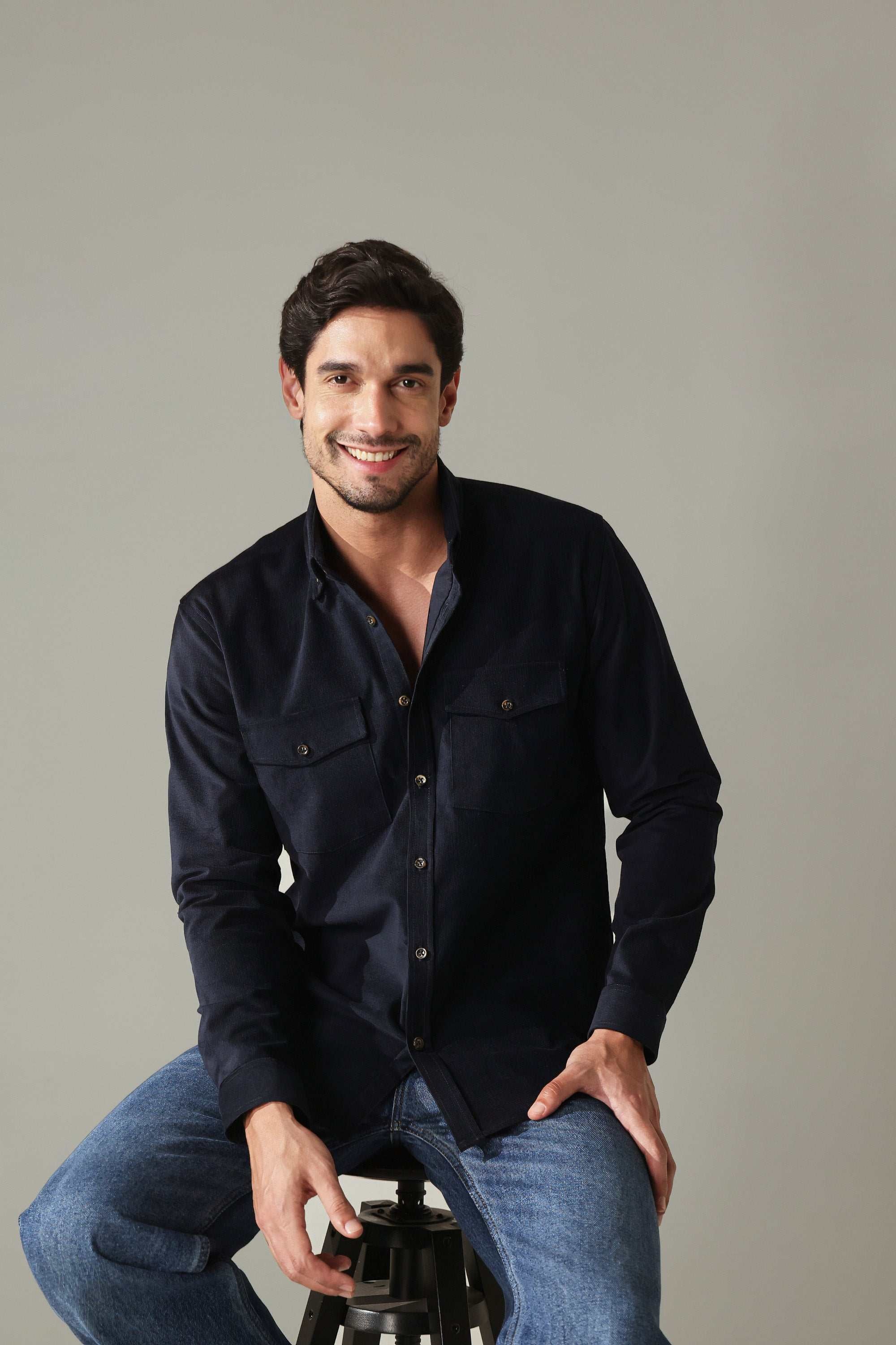 Corduroy Men's Shirt - Navy Blue