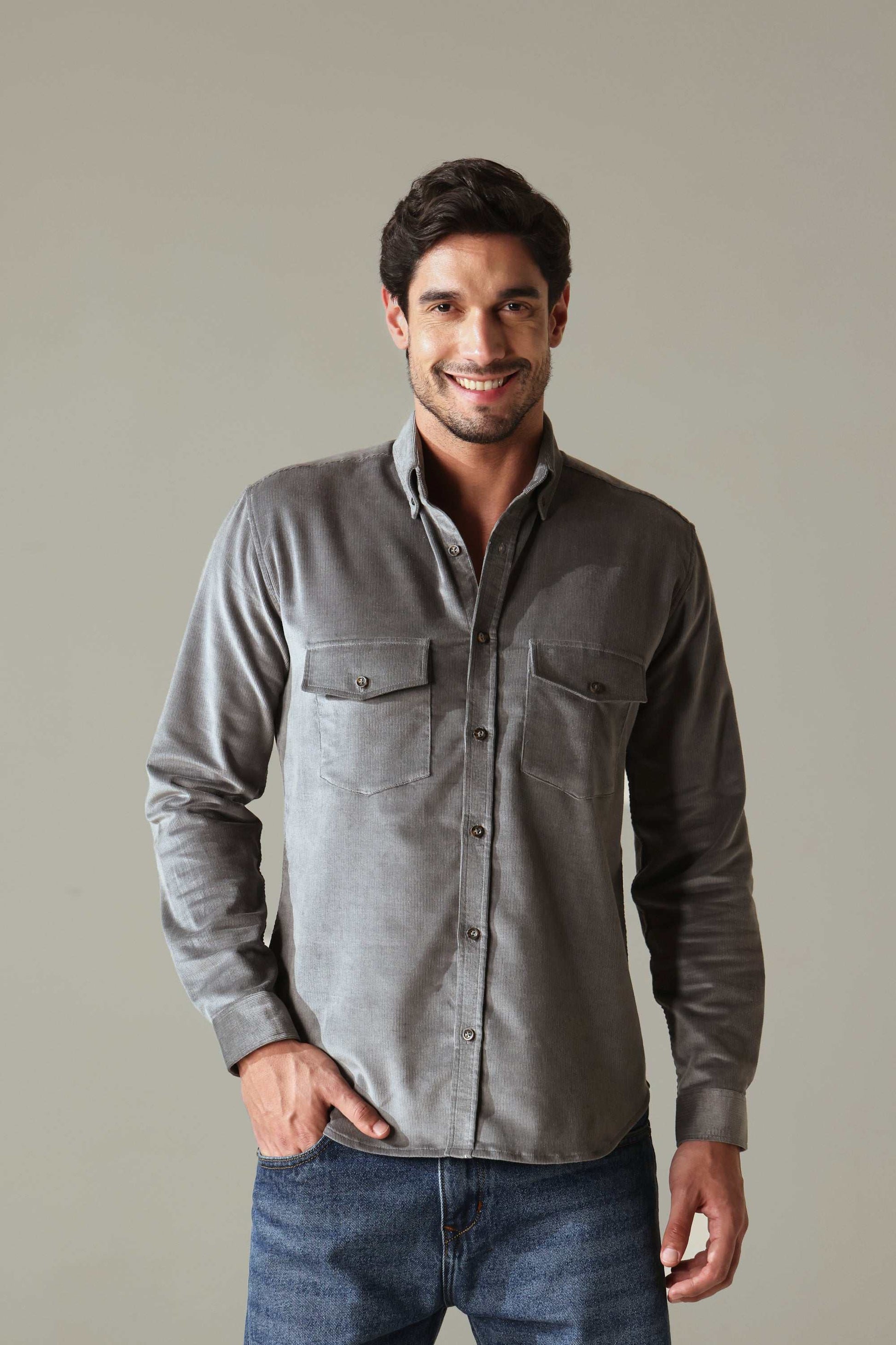 Corduroy Men's Shirt - Ash Grey