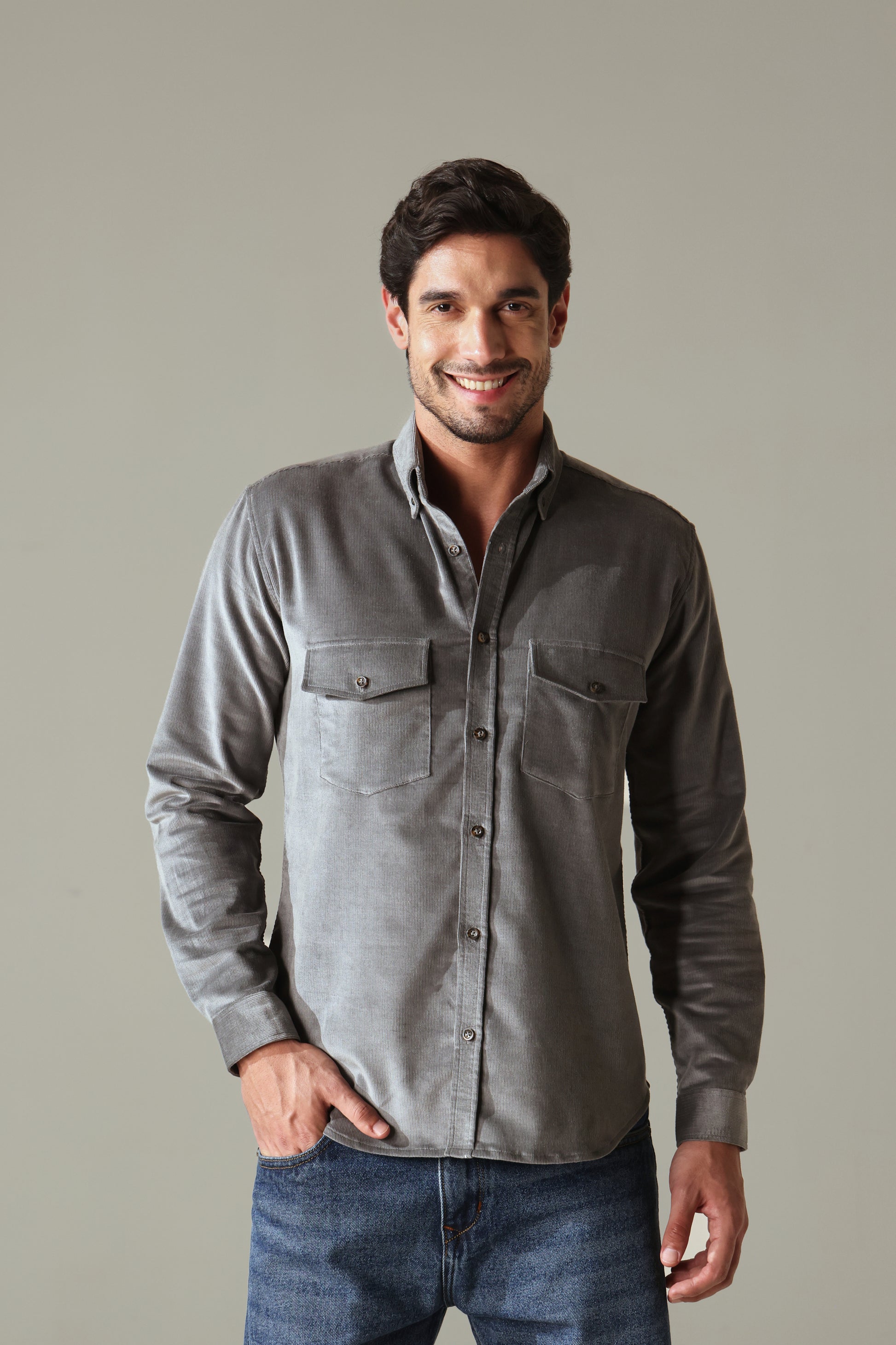 Corduroy Men's Shirt - Ash Grey