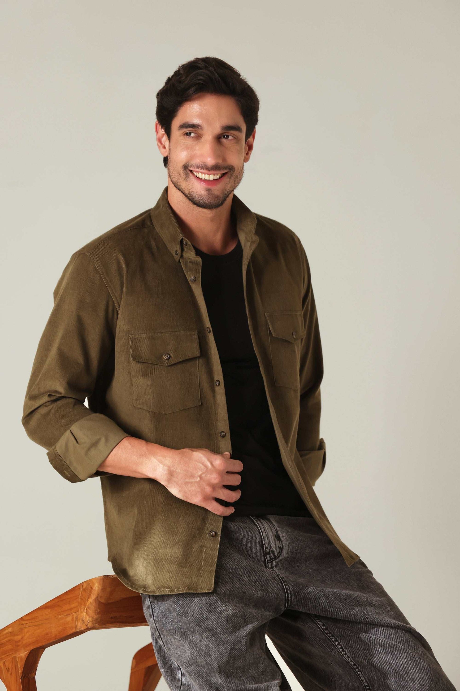 Corduroy Men's Shirt - Olive Green