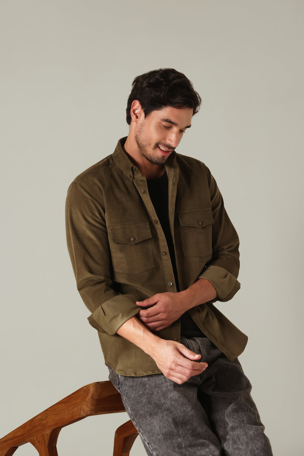Corduroy Men's Shirt - Olive Green
