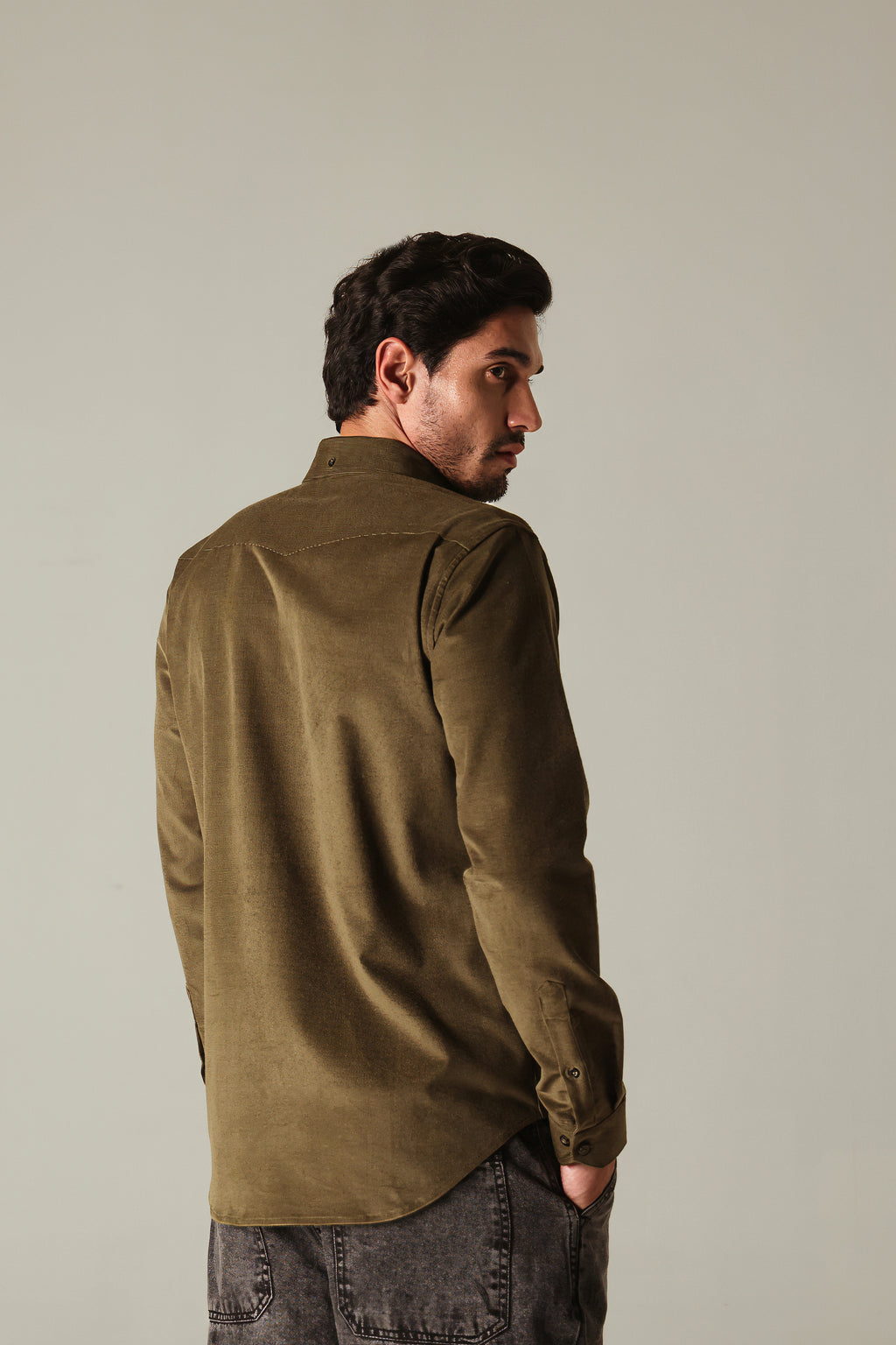 Corduroy Men's Shirt - Olive Green