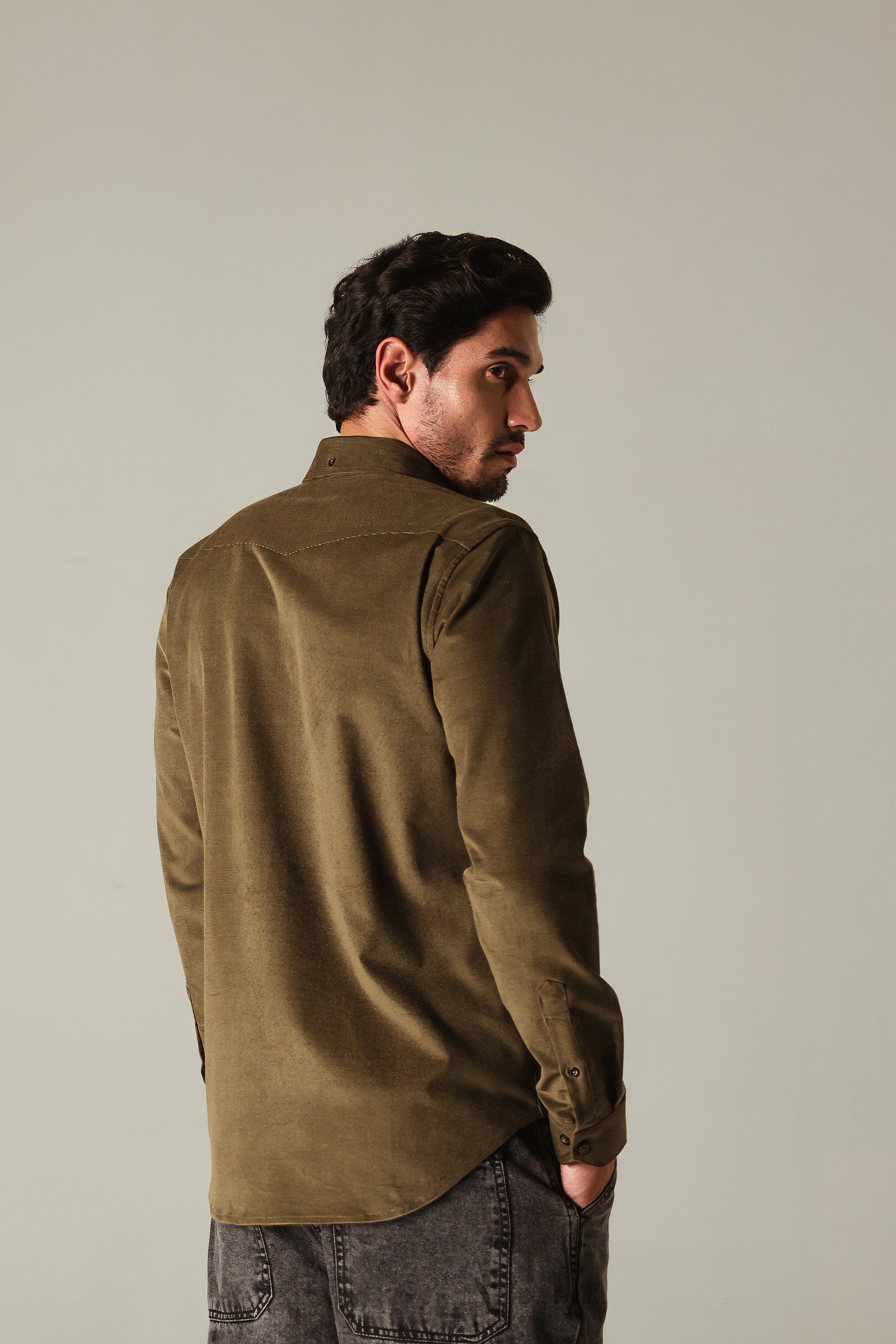Corduroy Men's Shirt - Olive Green