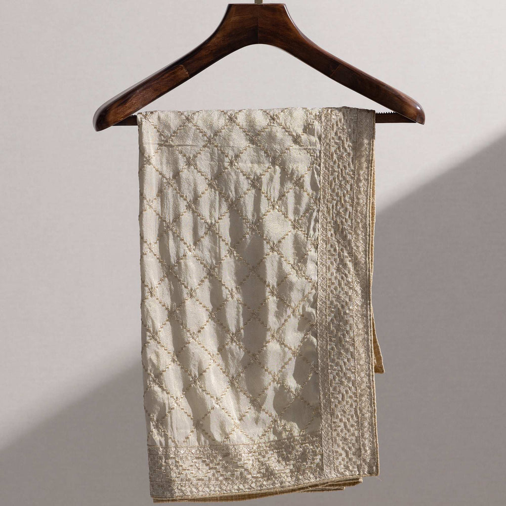 Beige Golden Tissue Georgette Dupatta with Sequin Zari Work Dupatta